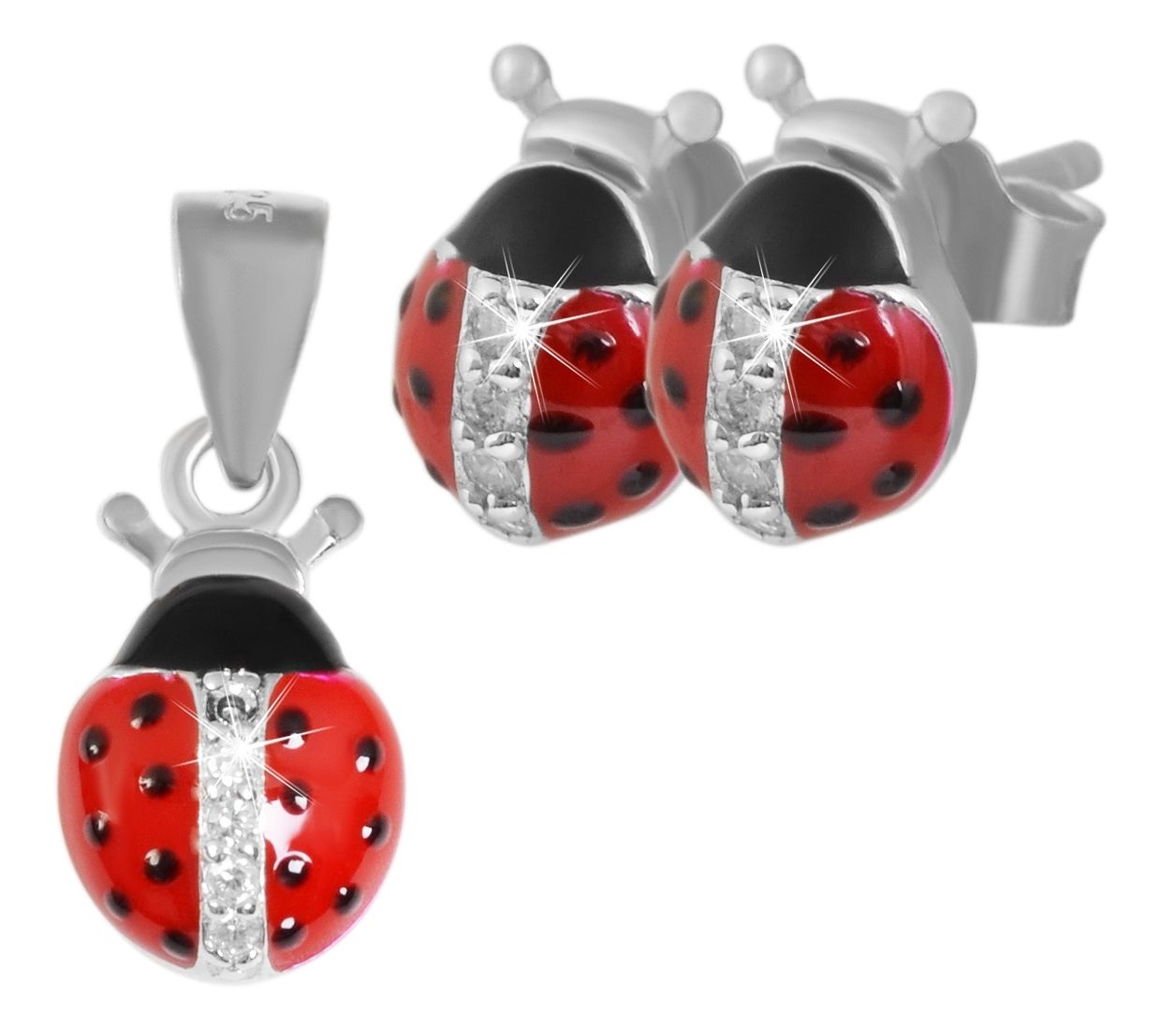 "Glückskäfer Coco" 925/- Echt Silber Kinder Schmuckset - Marienkäfer, Zikonia, rhodiniert