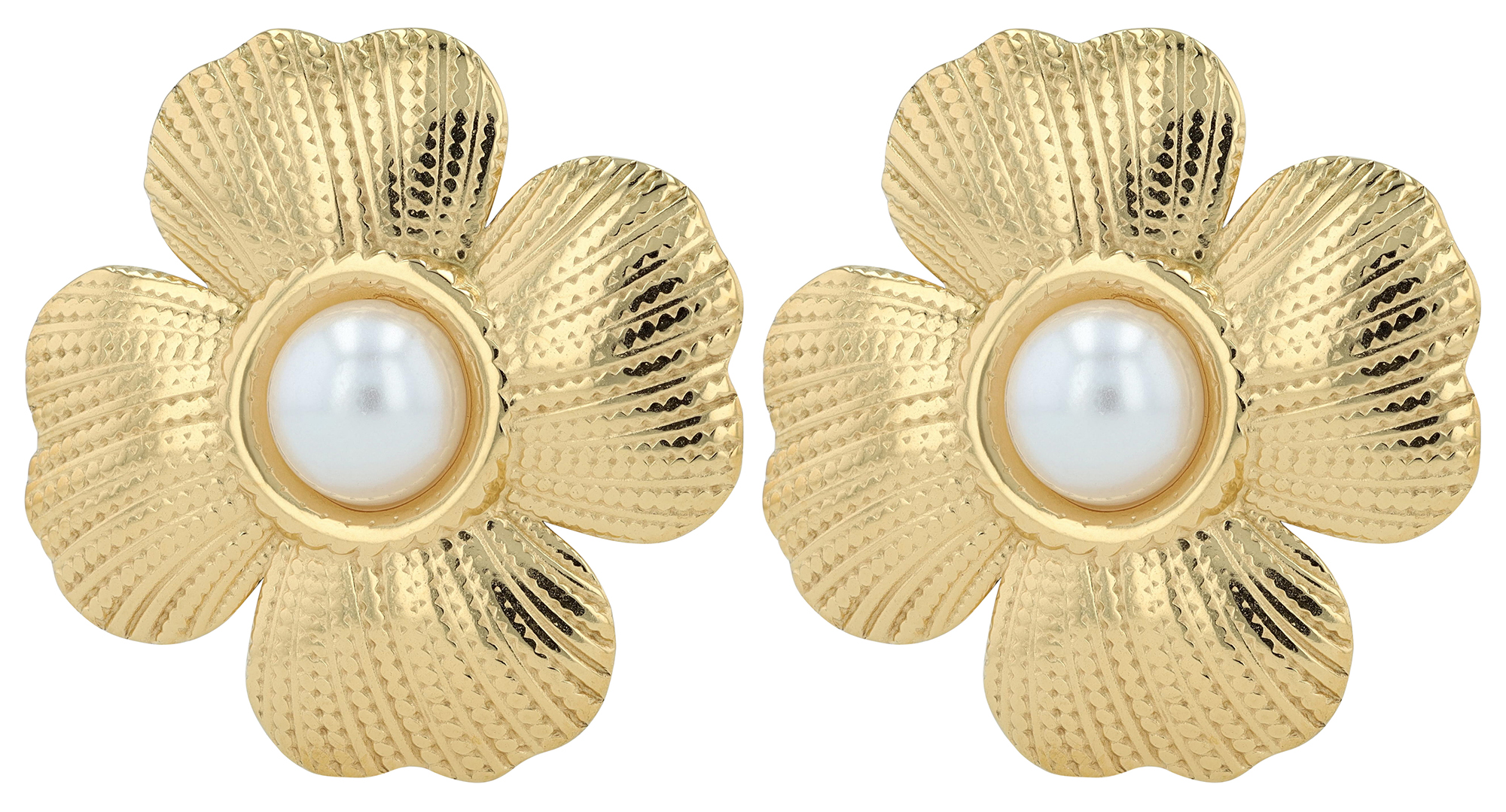 "Steffi" Edelstahl Ohrstecker, Statement, Blume, goldfarben