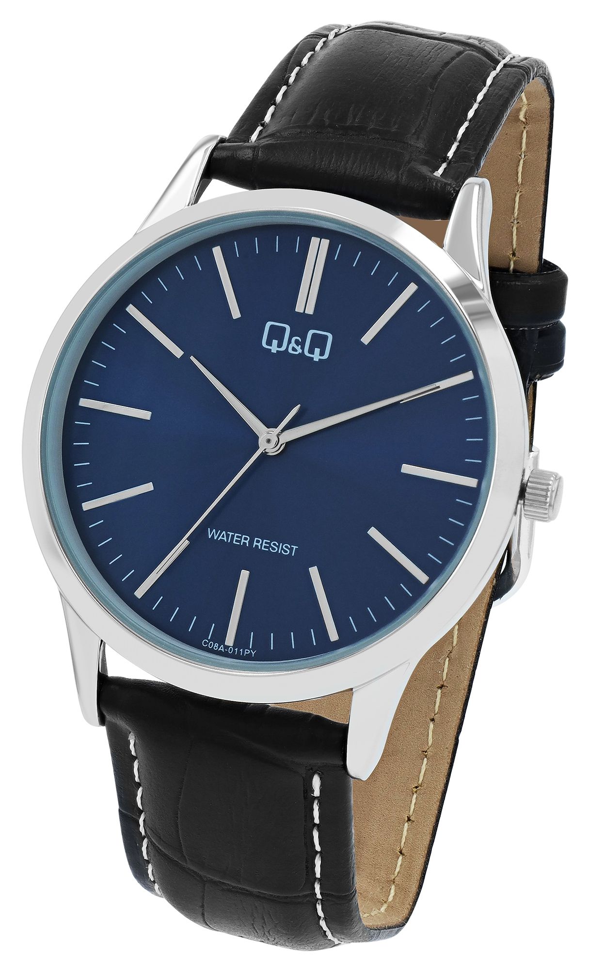 Q&Q Herrenuhr mit Lederimitationsarmband, schwarz/silberfarben 3 bar