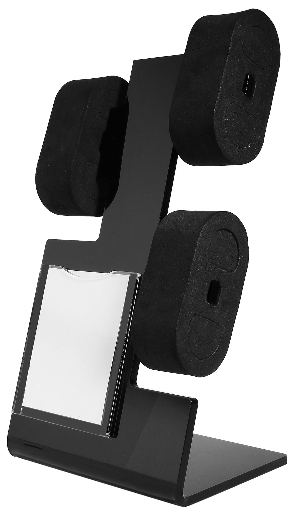 Uhrendisplay für 3 Uhren (Dekoserie Shiny) mit Werbefläche, Kunststoff, 22 cm, schwarz