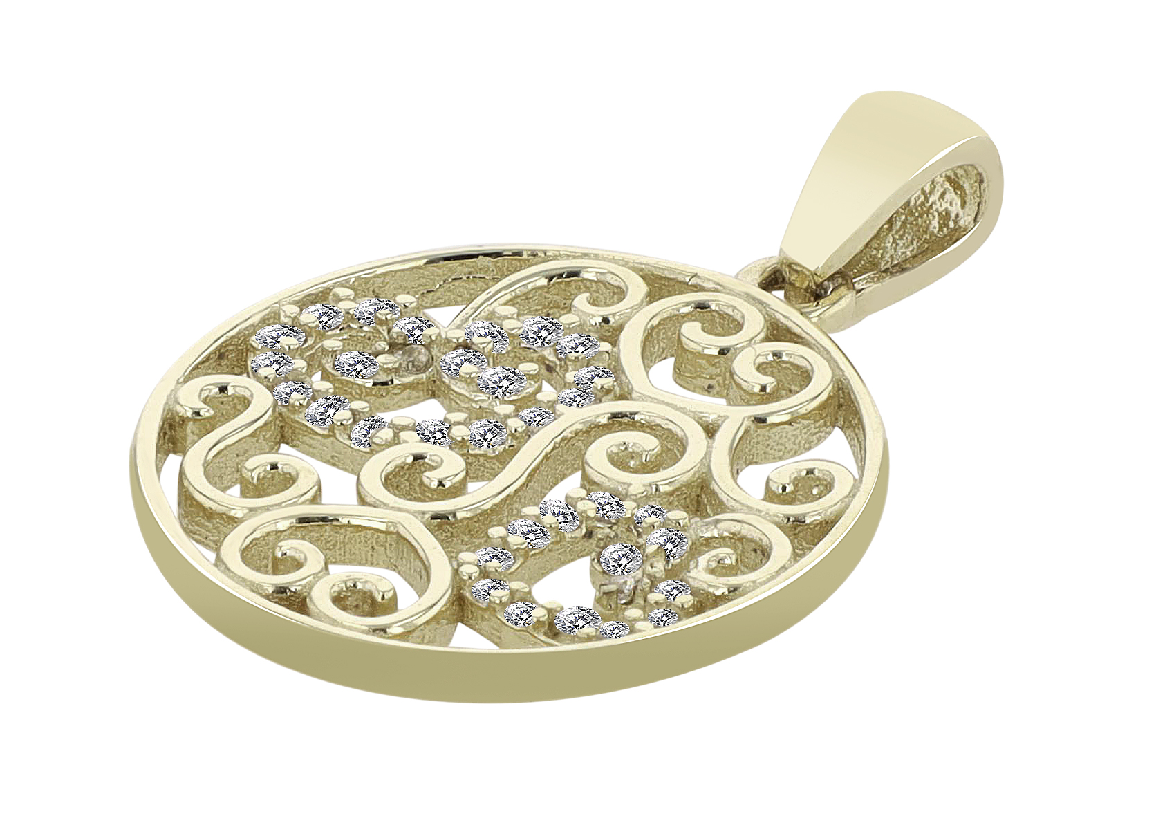 333/- Gold Anhänger "Aislin", Kreis Ø 17mm mit offenem Muster - Herz, Zirkoniabesatz, Gelbgold, 8 Karat