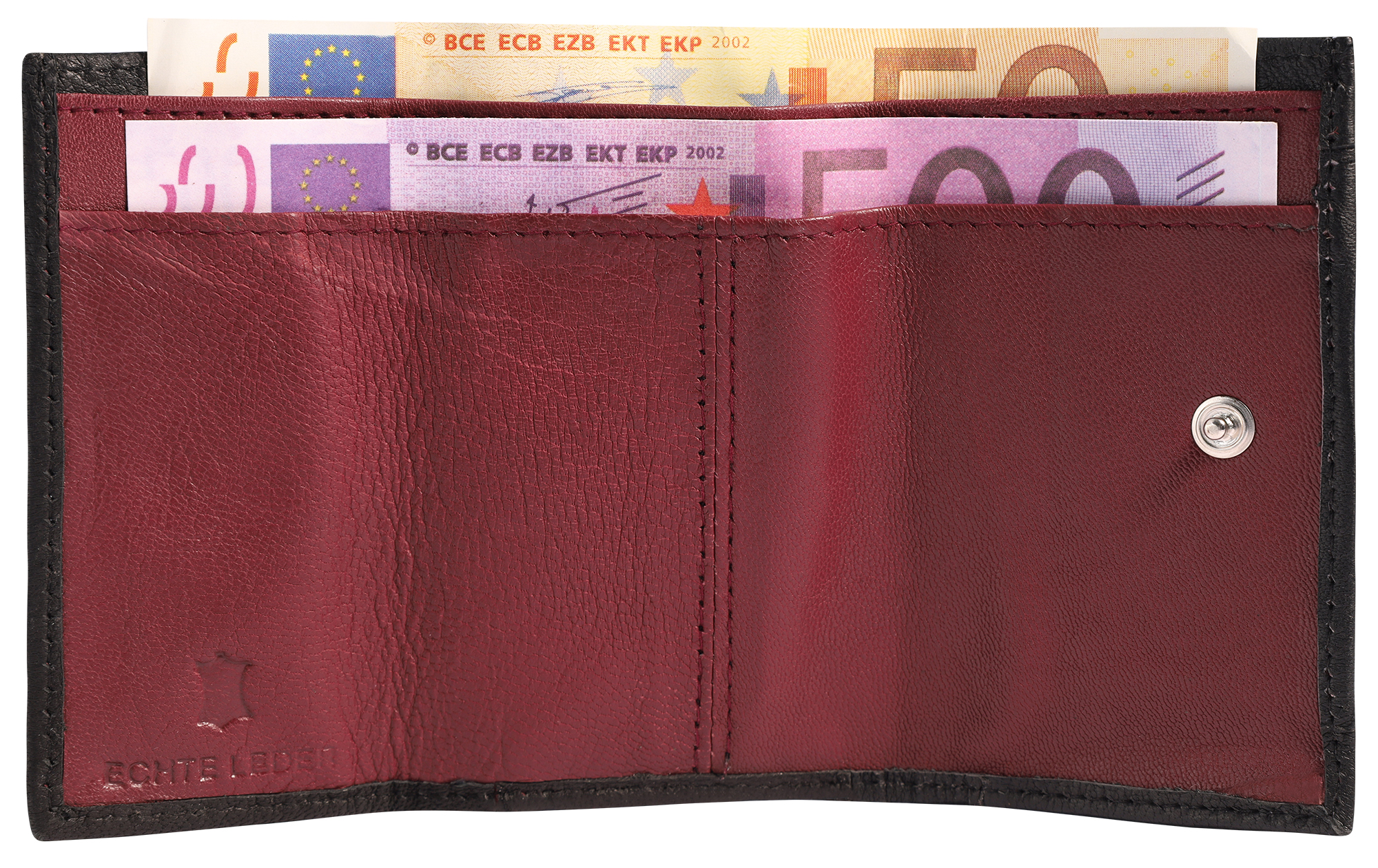 Excellanc Echtleder Mini-Geldbörse (Schlüsselfach), schwarz/bordeaux