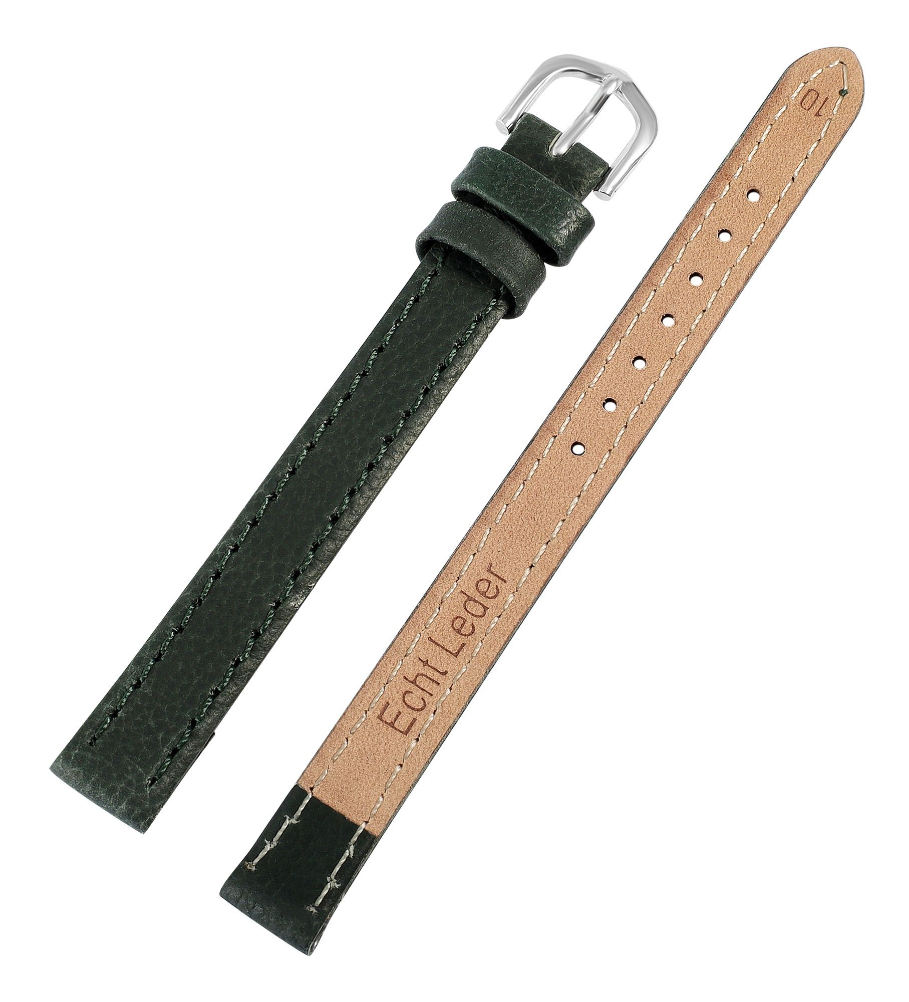 Echtleder-Uhrenarmband "super-soft", dunkelgrün, Naht, 10 mm