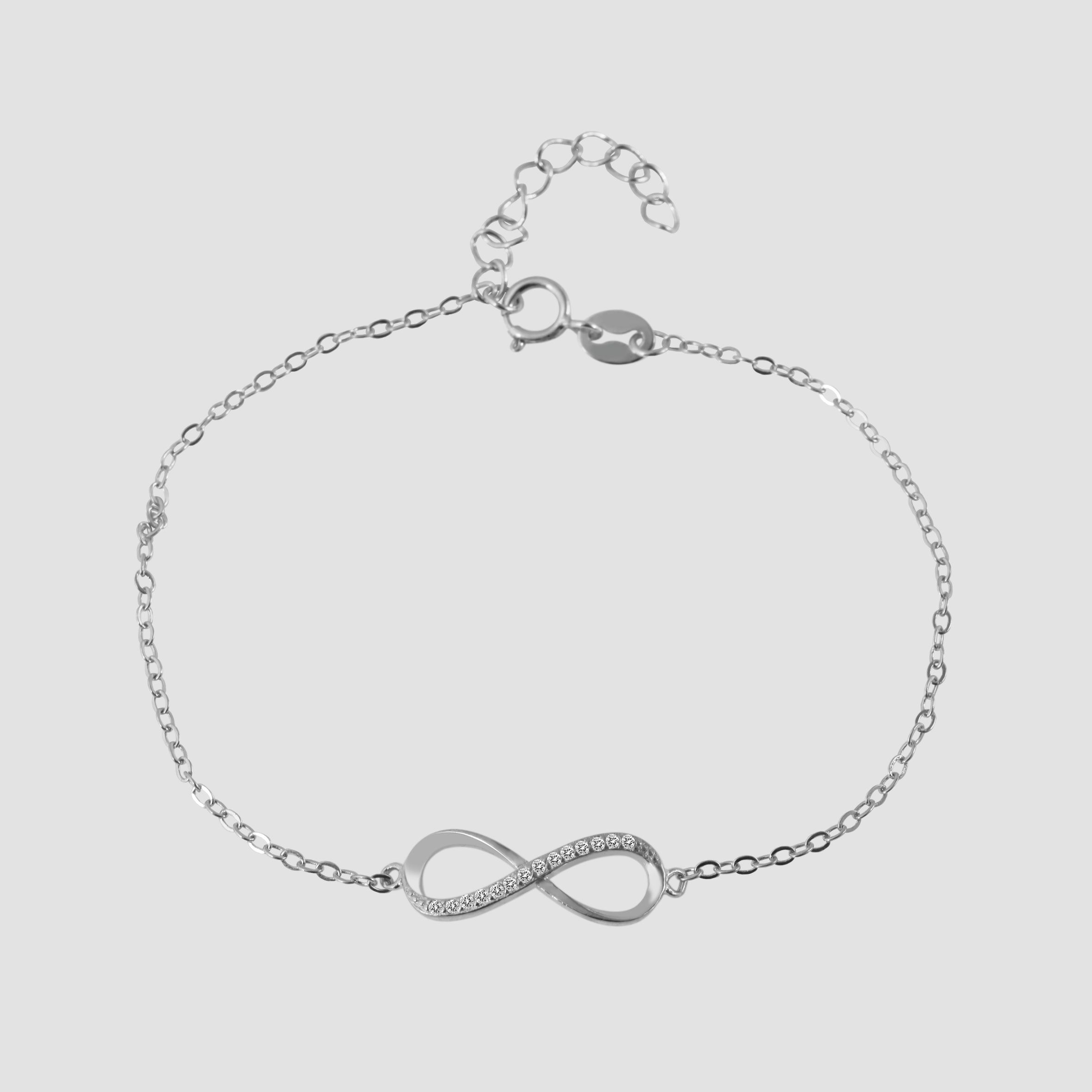 "Florica" 925/- Echt Silber Armband 17 + 3 cm, Infinity , Zirkoniabesatz, silberfarben/ rhodiniert