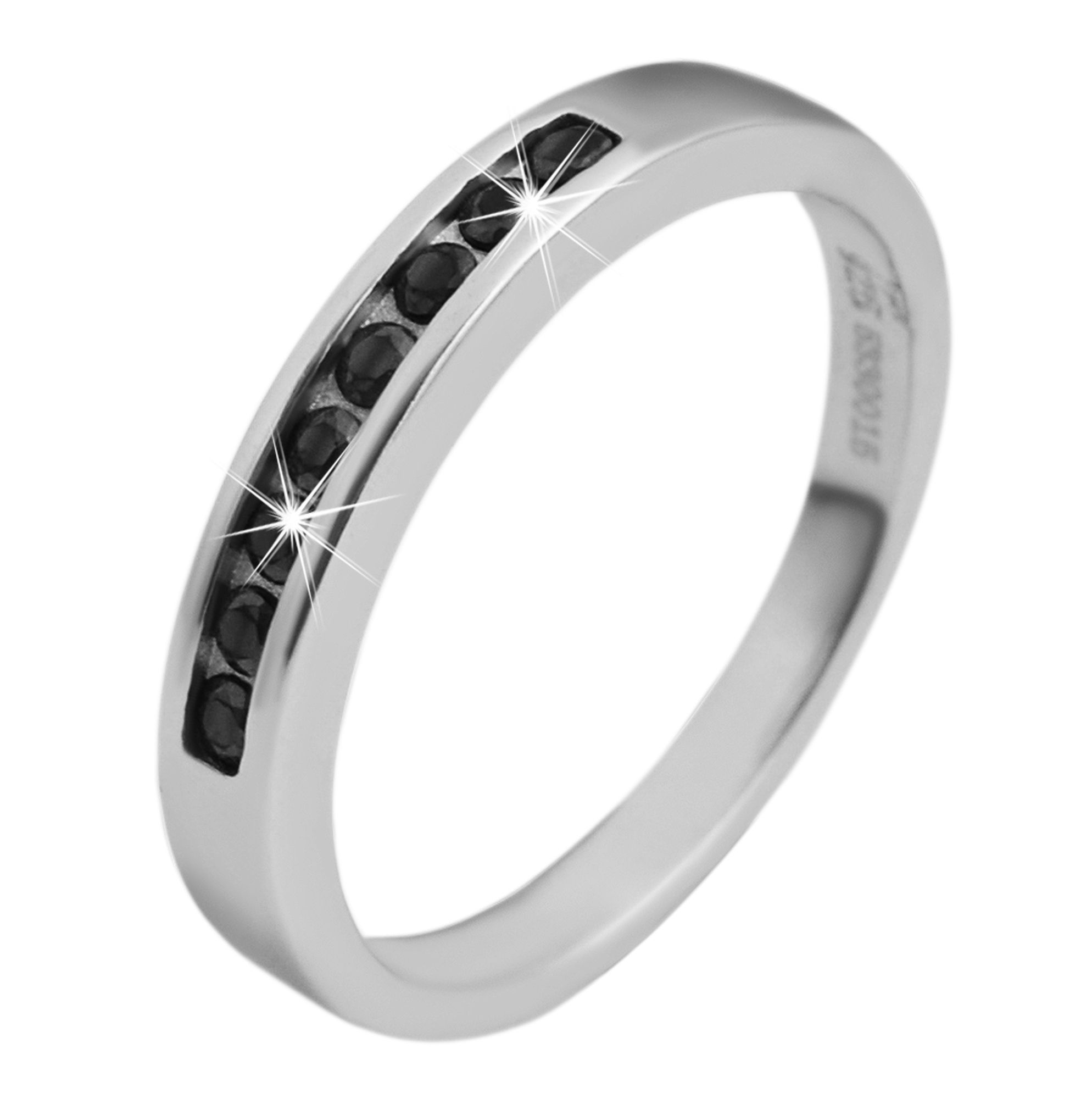 925 Echt Silber Ring mit schwarzen Zirkoniasteinen, 925/rhodiniert, Gr. 54