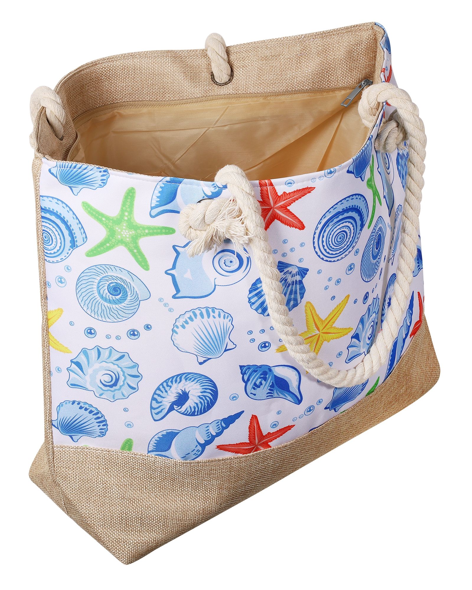 Strandtasche mit maritimen Motiven, bunt