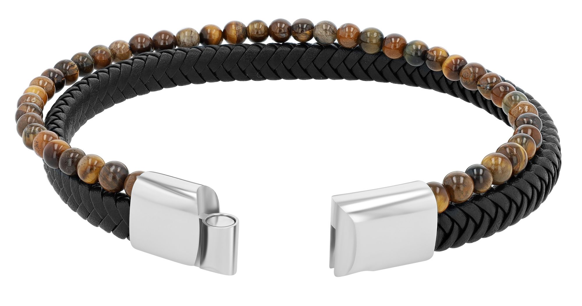 Akzent Echt Leder Armband "Arlo" mit braunen Tigerauge mit Magnetverschluss