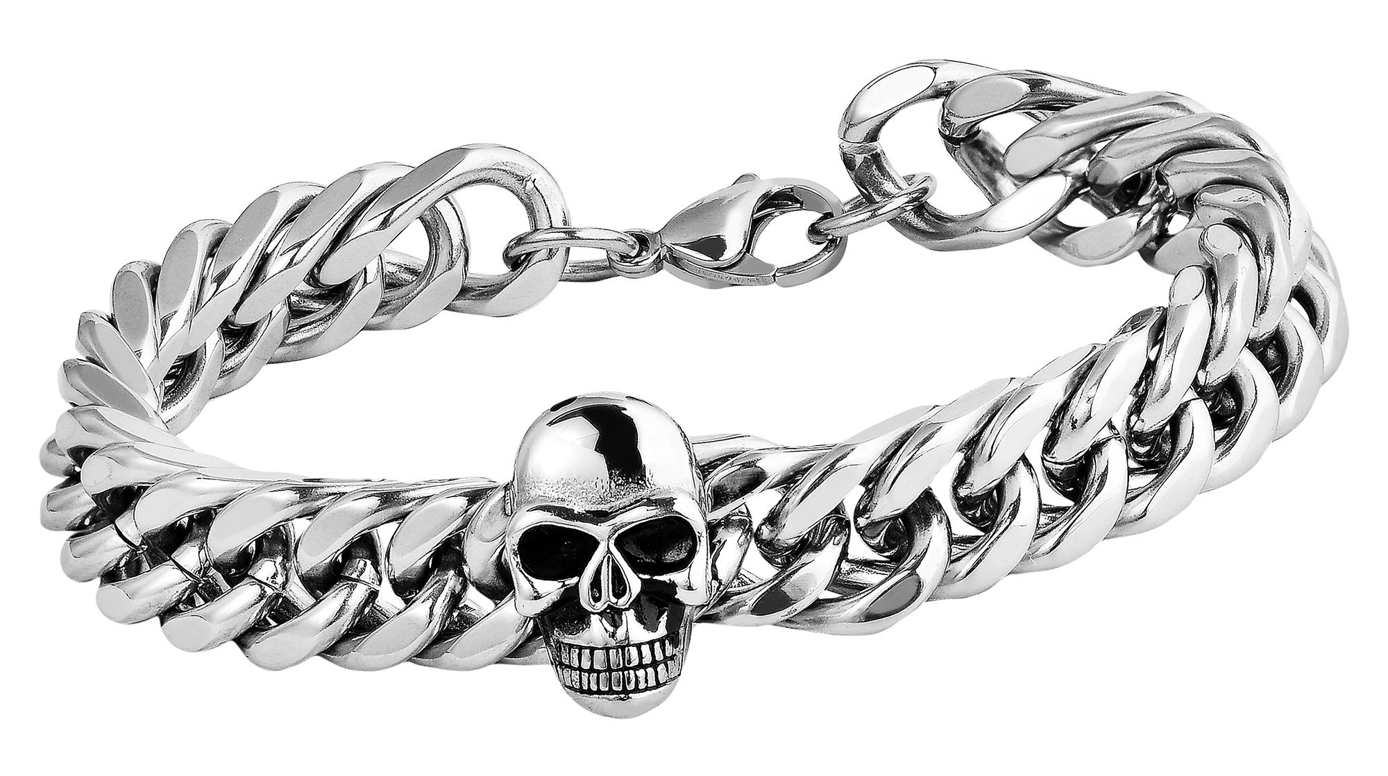 "Grayson" Edelstahl Panzerarmband mit Totenkopf, 22cm/ 13 mm