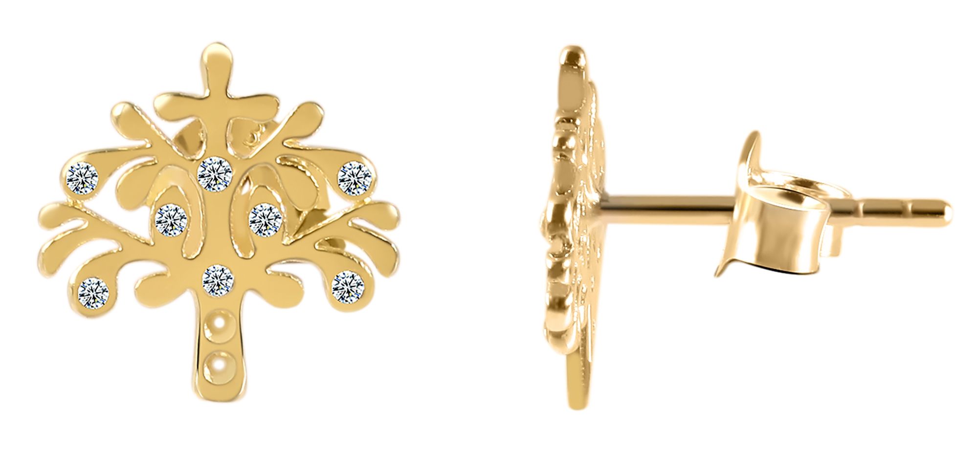333/- Gold "Tora" Ohrstecker, Lebensbaum mit Zirkoniabesatz, 8 Karat, Gelbgold
