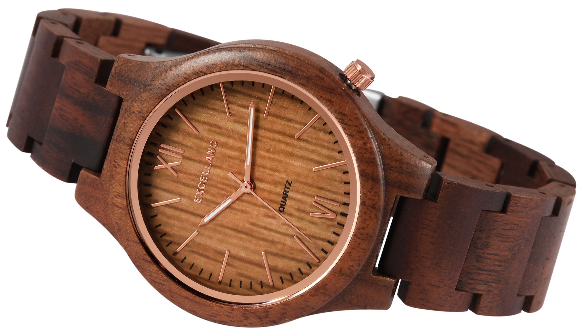 Excellanc Damen Armbanduhr aus Sandelholz mit Edelstahl Faltschließe