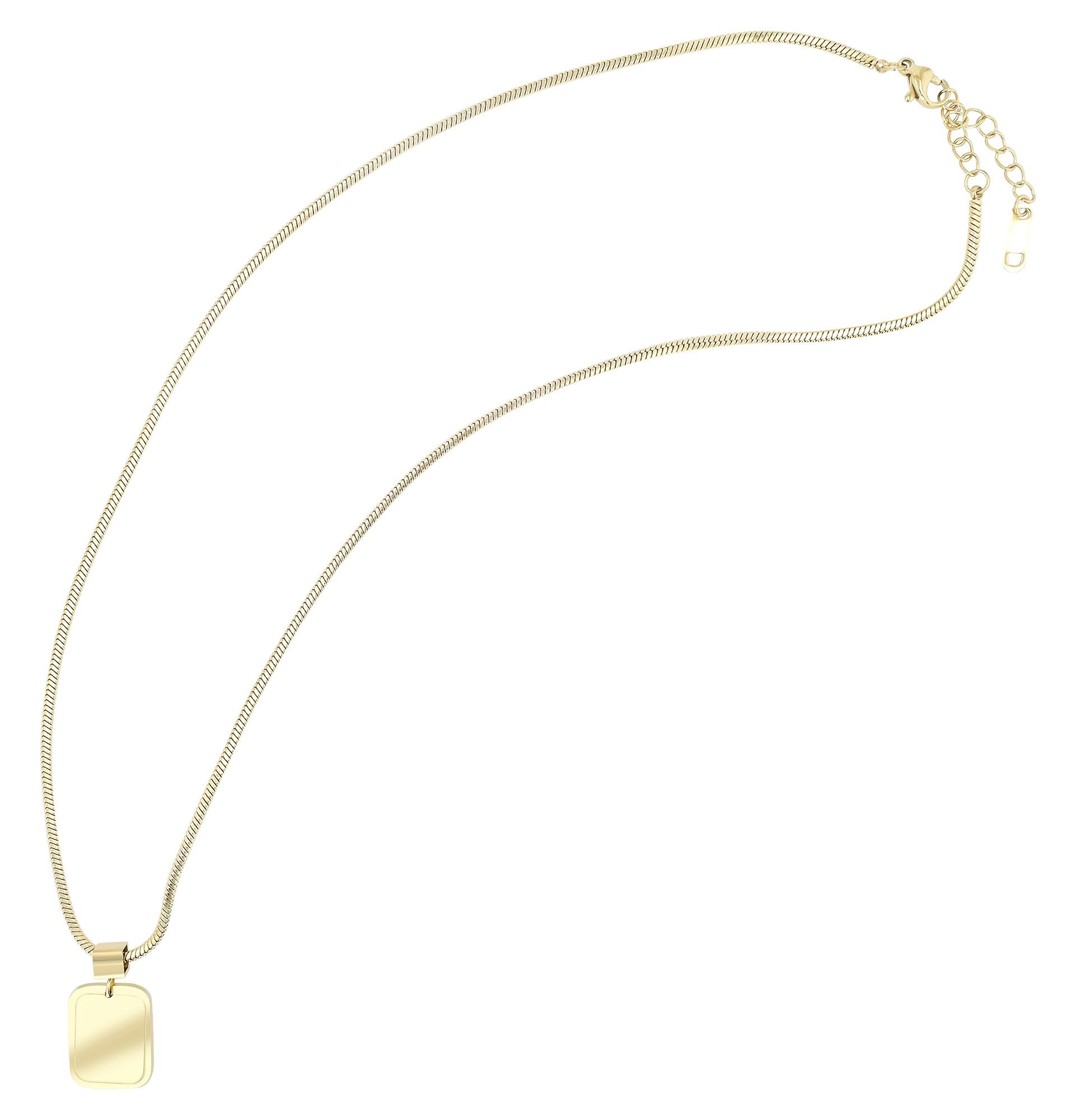 Akzent Schlangenkette, vierkant, Edelstahl, Gravuranhänger, 45+5 cm, goldfarben