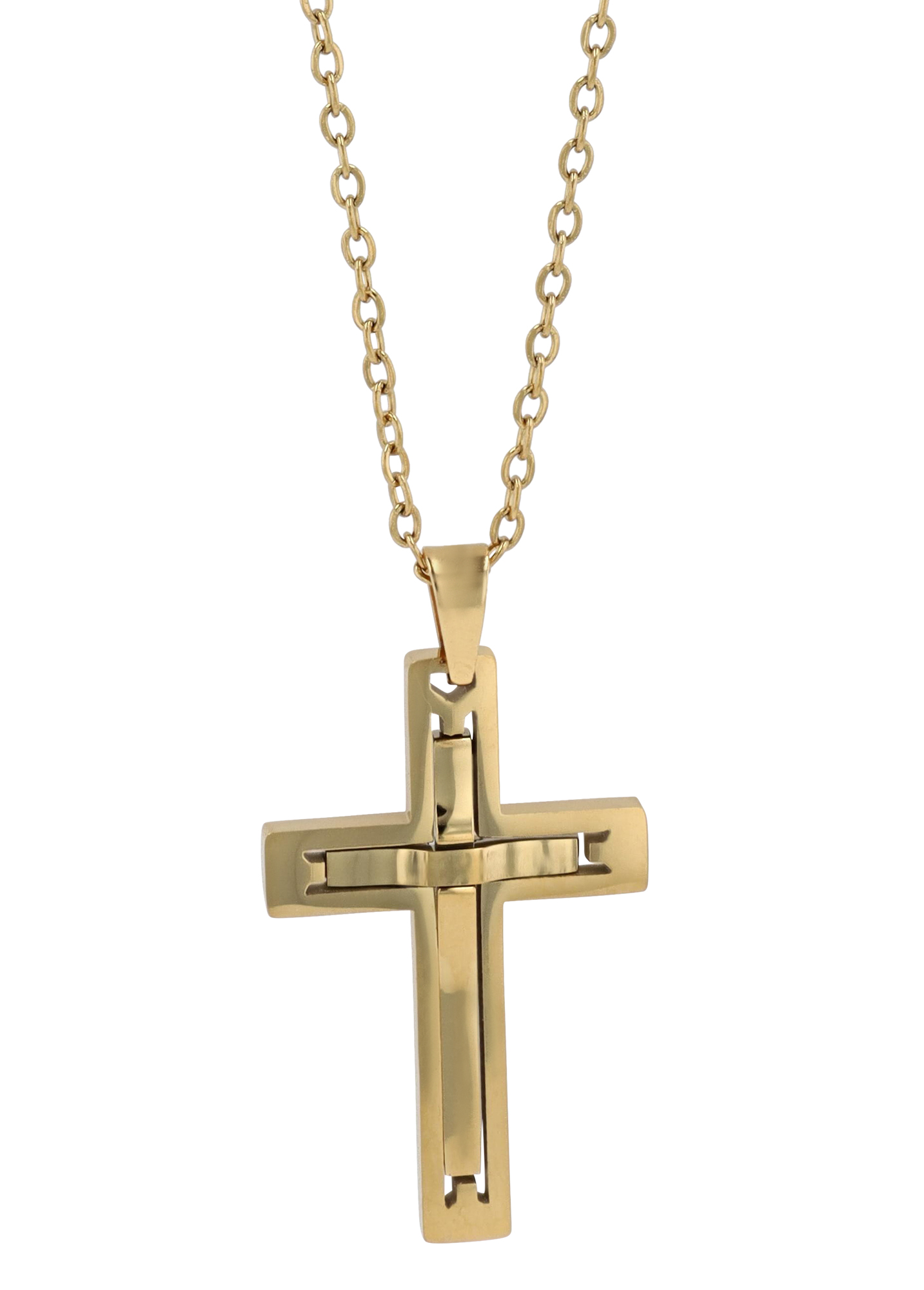 "Devin" Edelstahlkette (Ankerkette, 43 + 3 cm) mit Anhänger - Kreuz, goldfarben