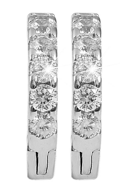 925/- Echt Silber Klapp-Creolen "Claire" mit weißen Zirkoniasteinen, 925/rhodiniert