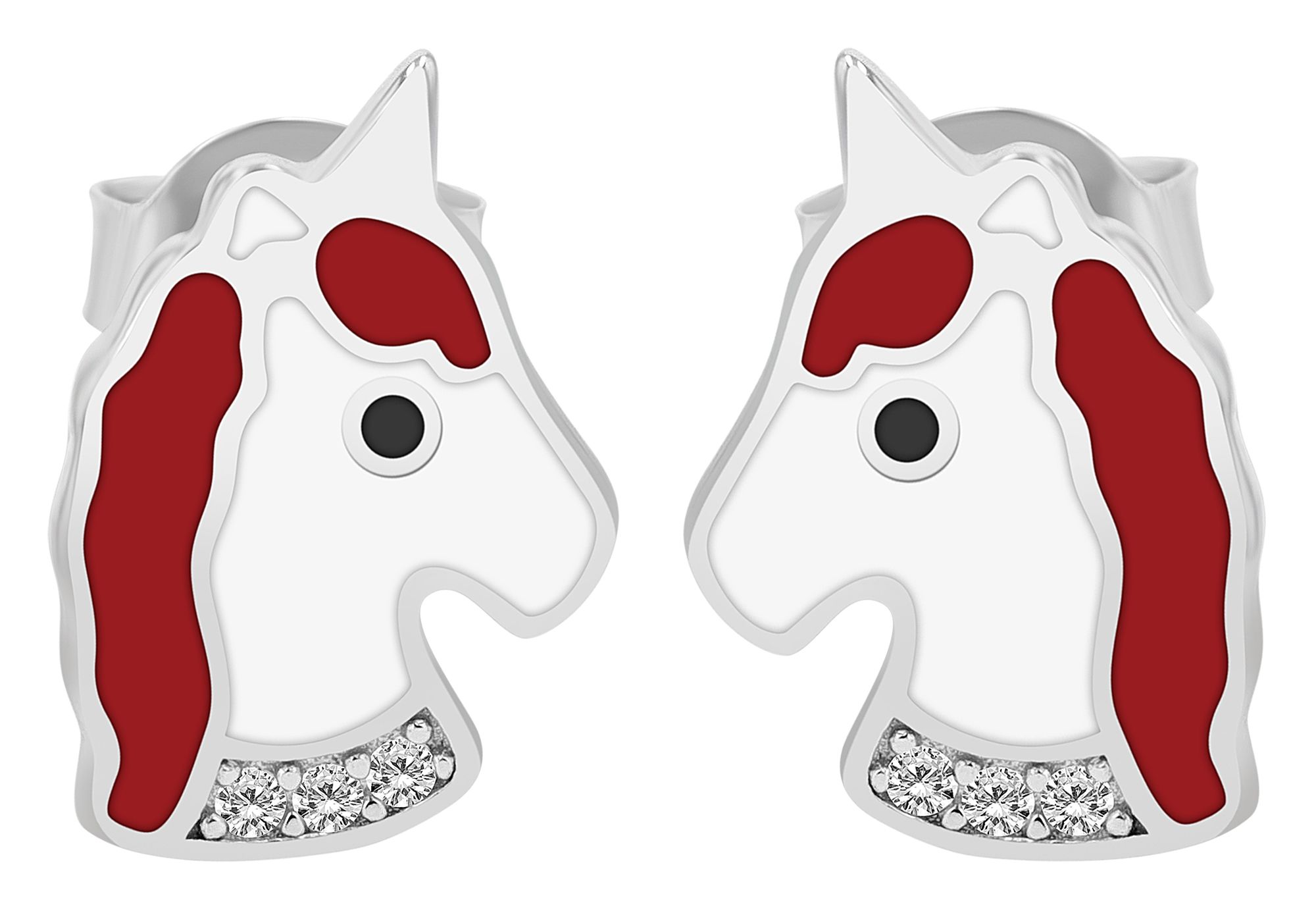 925er Echt Silber Einhorn-Ohrstecker "Leima", Emaille & Zirkonia, rhodiniert