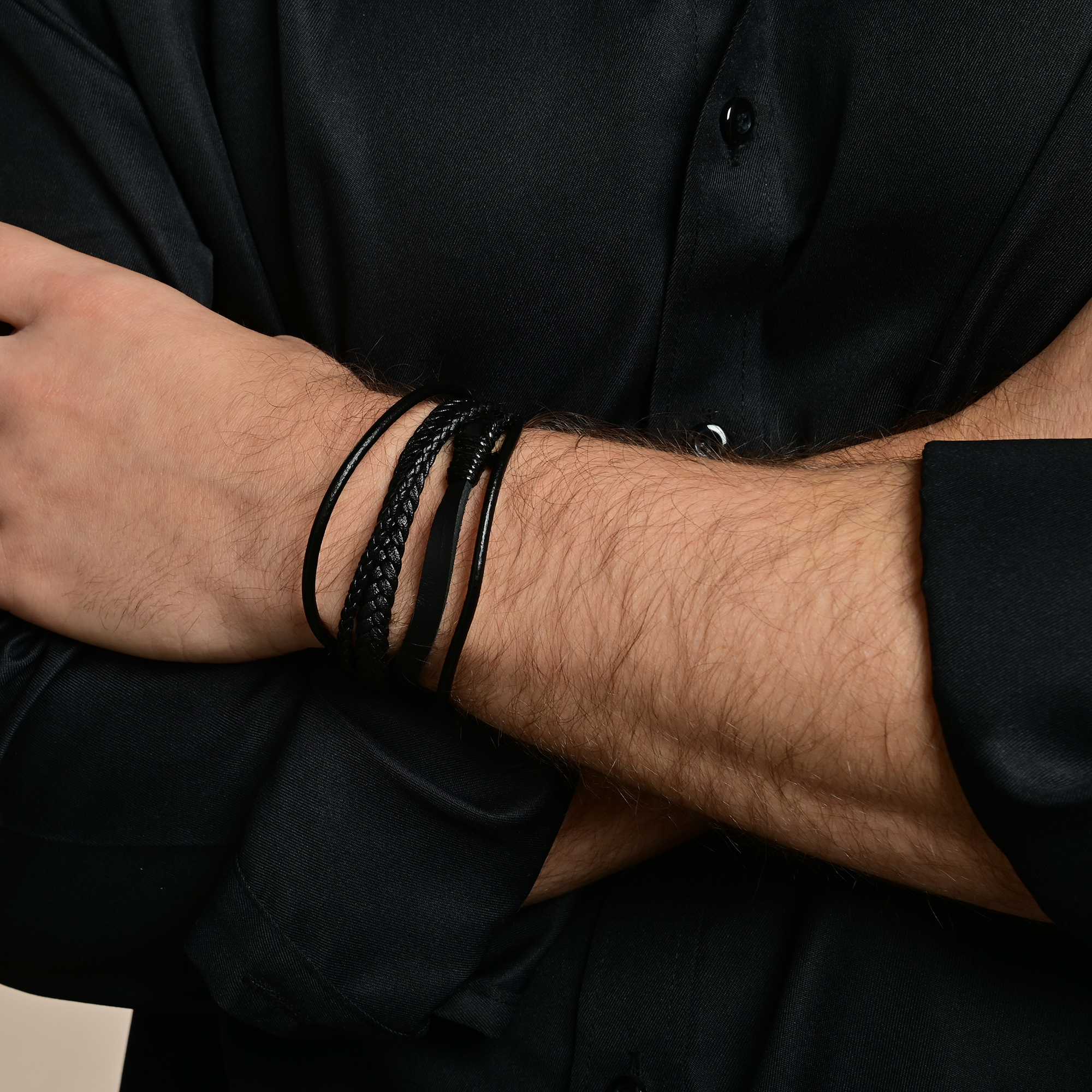 "Abbe" Echtlederarmband 22 cm, Magnetschließe, schwarz
