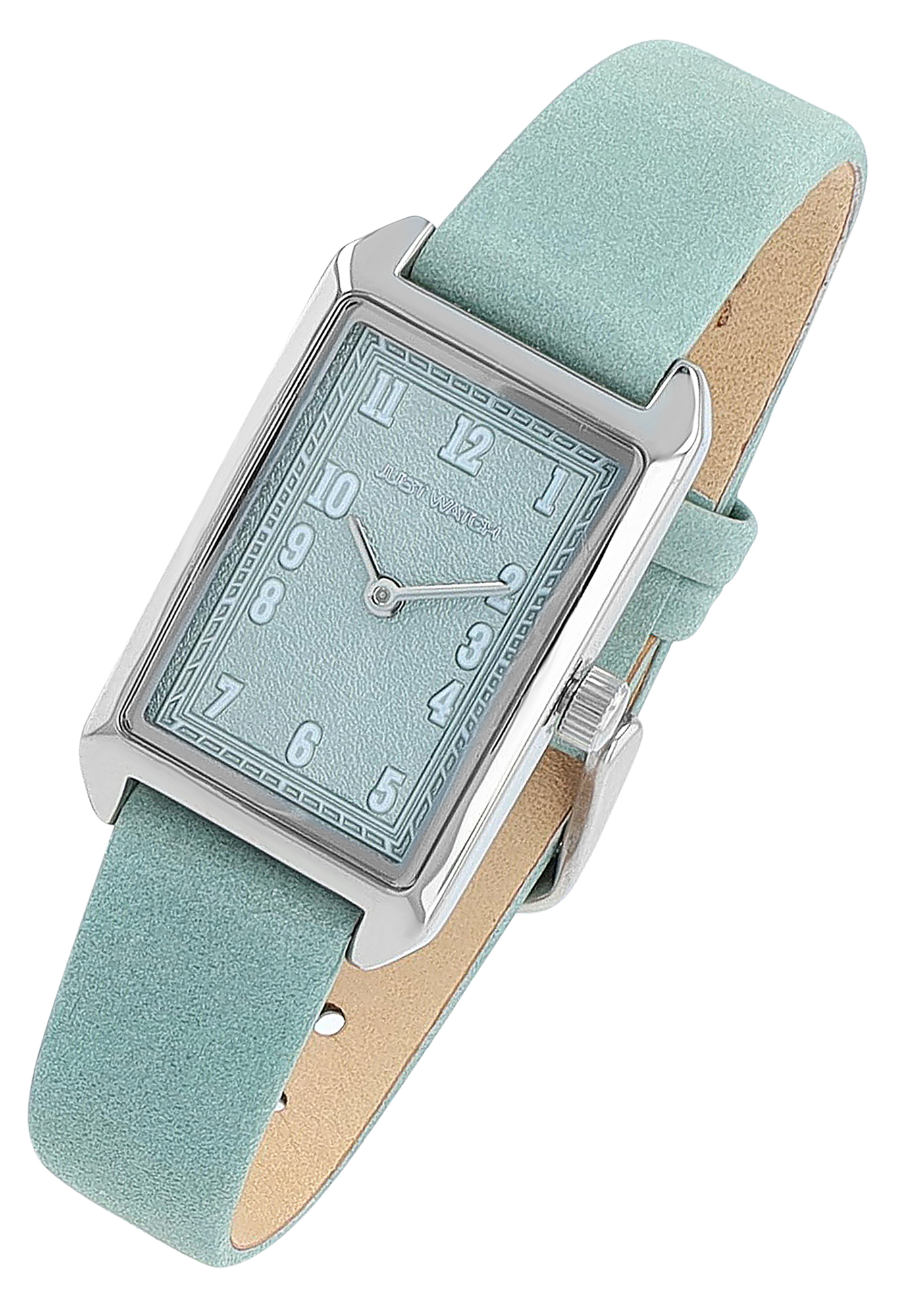 JUST WATCH Damenuhr "Mireya" mit Echtlederband, eckiges Design, salbeigrün/ silberfarben