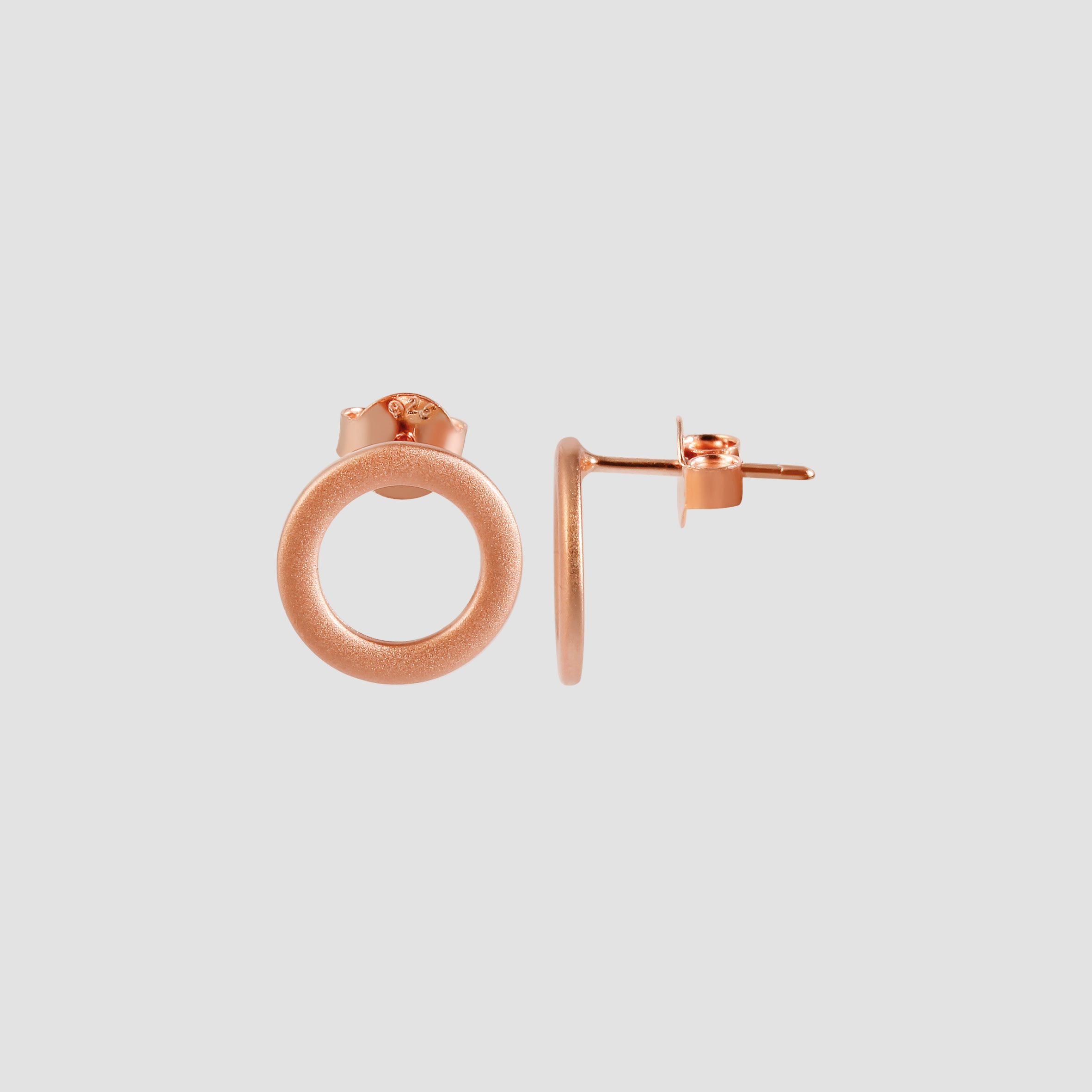 925/- Echt Silber Ohrstecker "Ronda" rund, mattiert, rosévergoldet