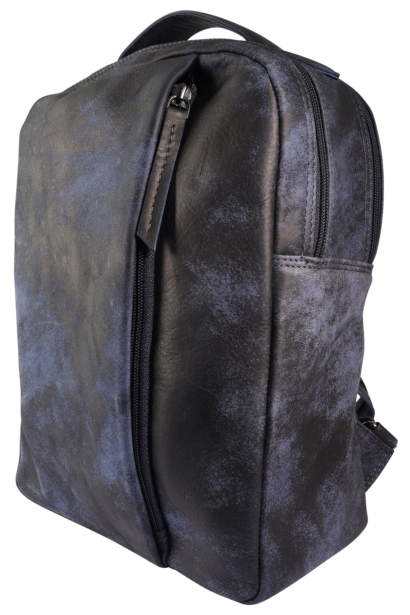 Leonardo Verrelli, Echtleder Rucksack/Sling Bag, Reißverschluss, verstellbare Riemen, blau/schwarz