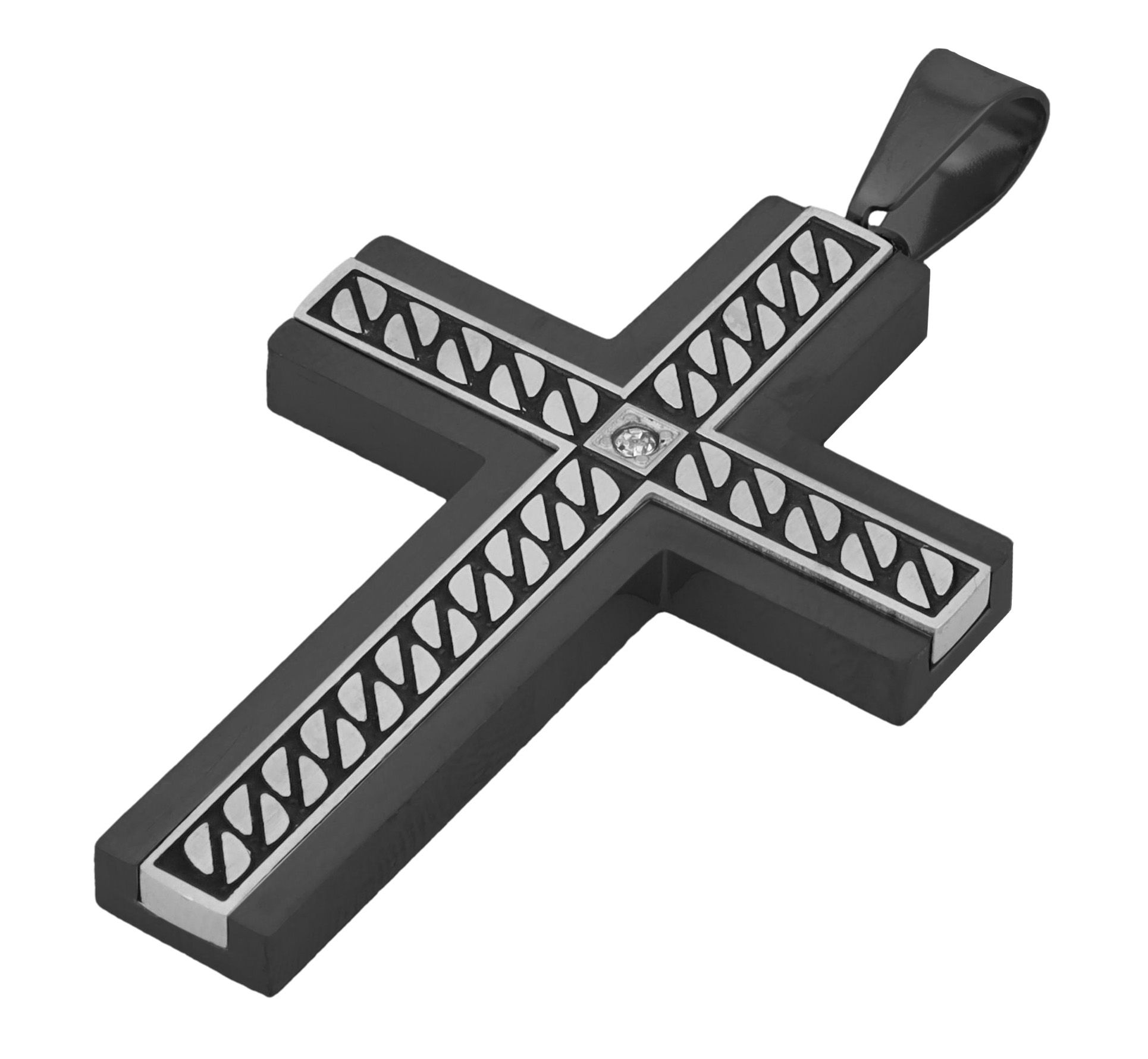 Akzent Anhänger "Greer", Kreuz mit Verzierungen & Simili, bicolor (silberfarben/schwarz)