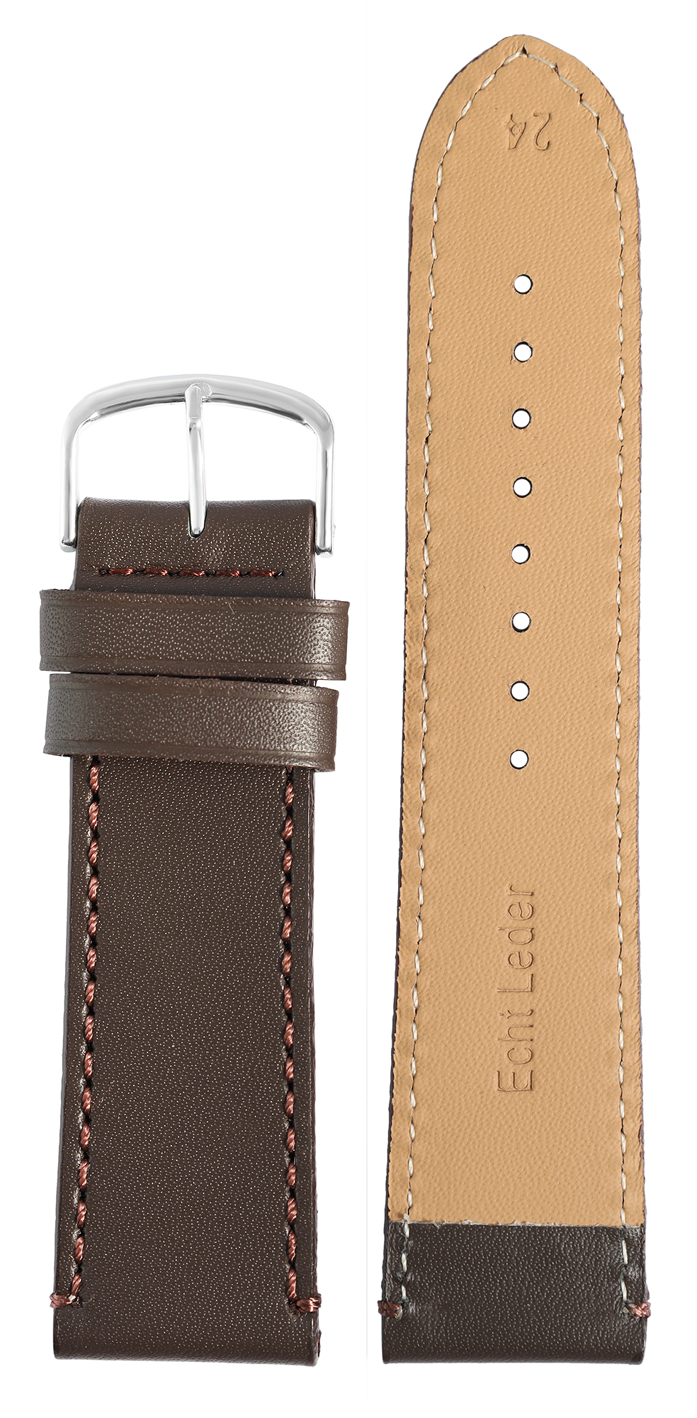 Echtleder-Uhrenarmband, dunkelbraun, 18 mm