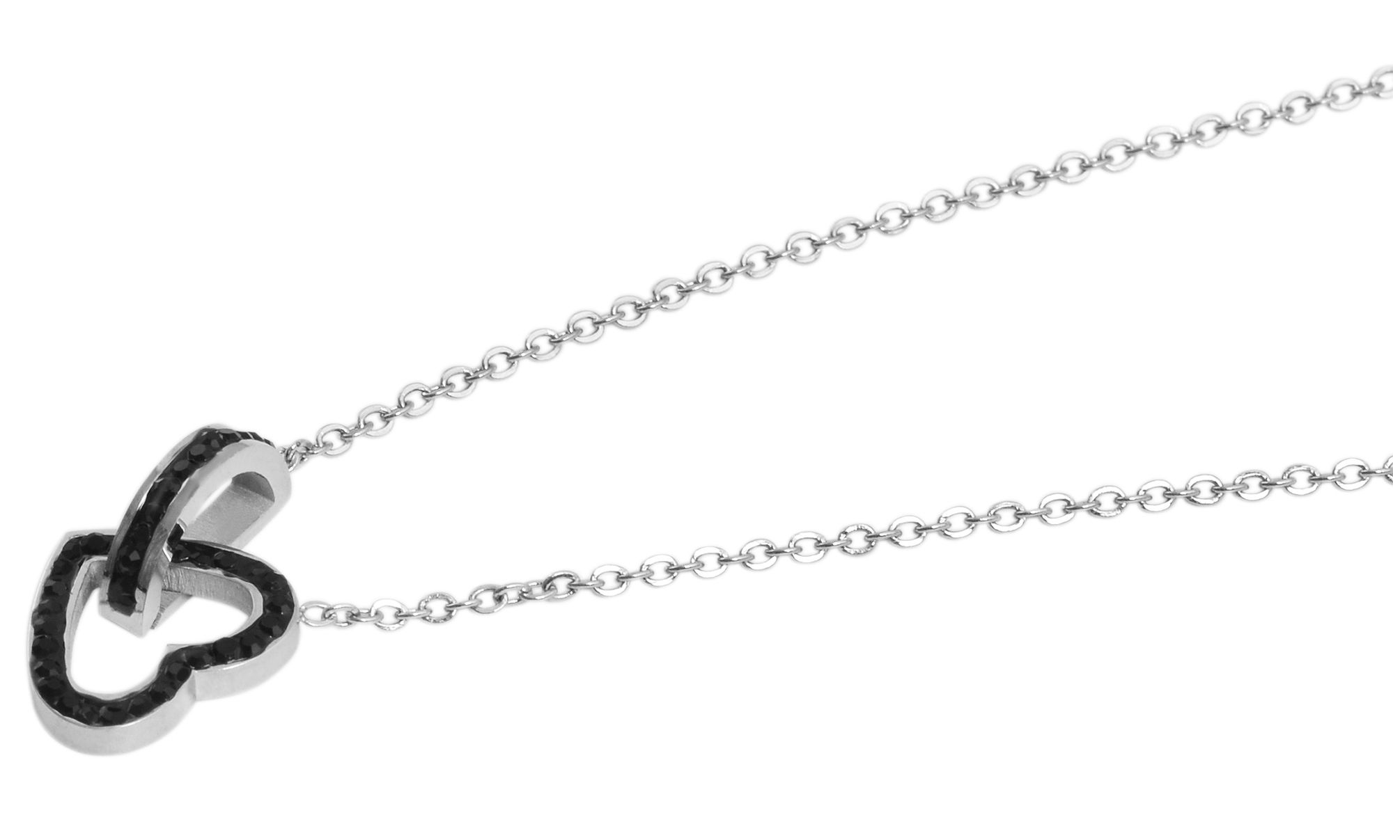 Akzent Halskette mit Herz & Ring Anhänger, Edelstahl, Similibesatz, silberfarben