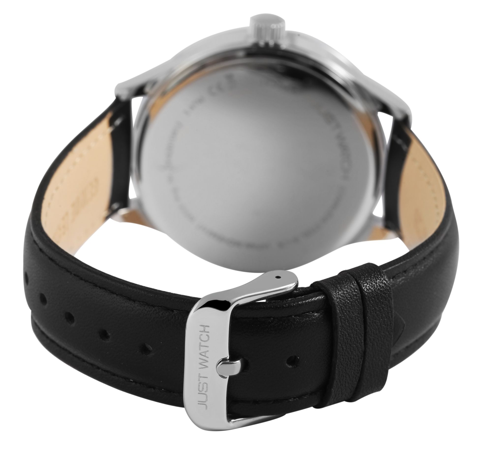 Just Watch Herrenuhr mit Echtlederarmband, schwarz/silberfarben