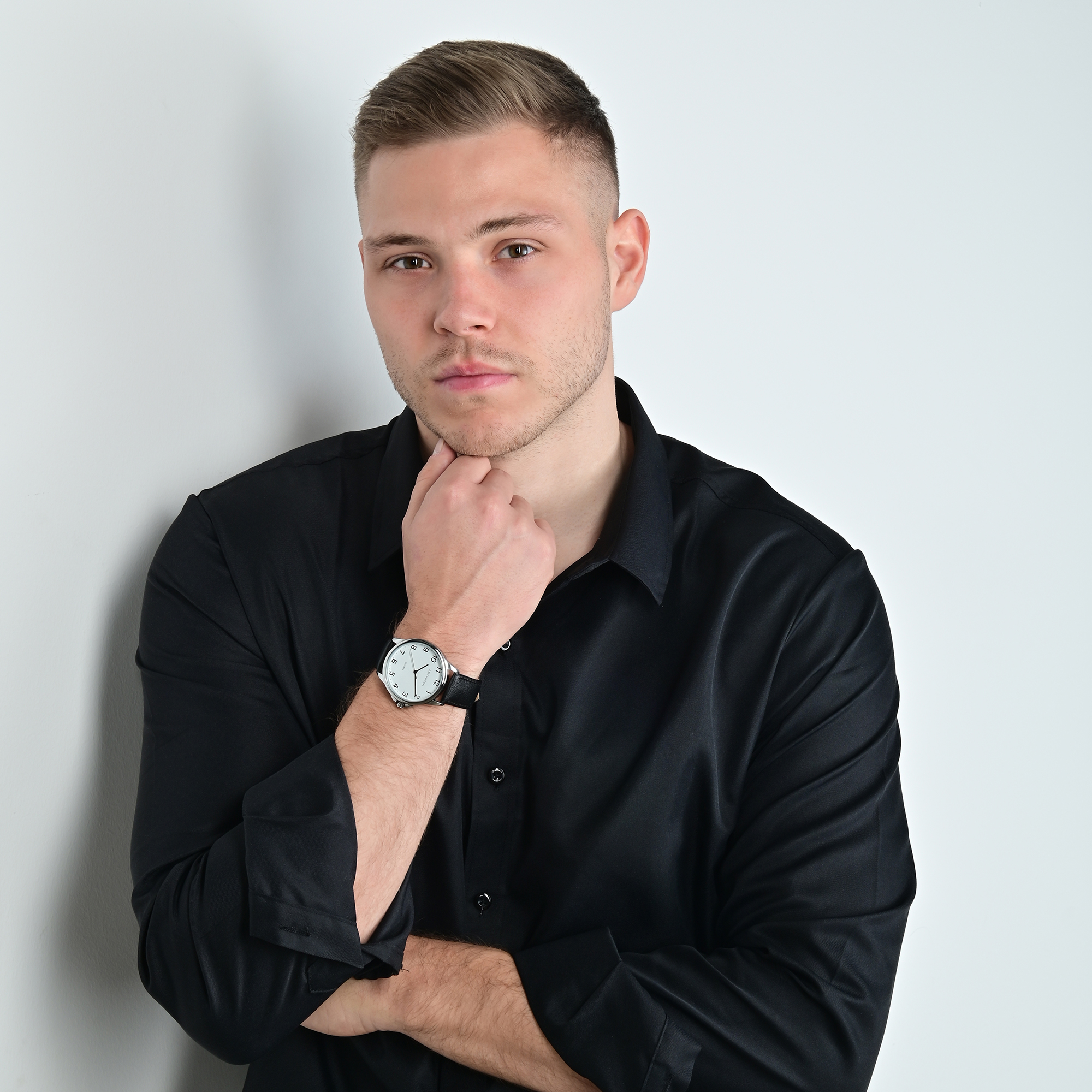 Just Watch "Bernard" Herrenuhr Ø 39 mm, Echtlederband, schwarz/ silberfarben/ weiß