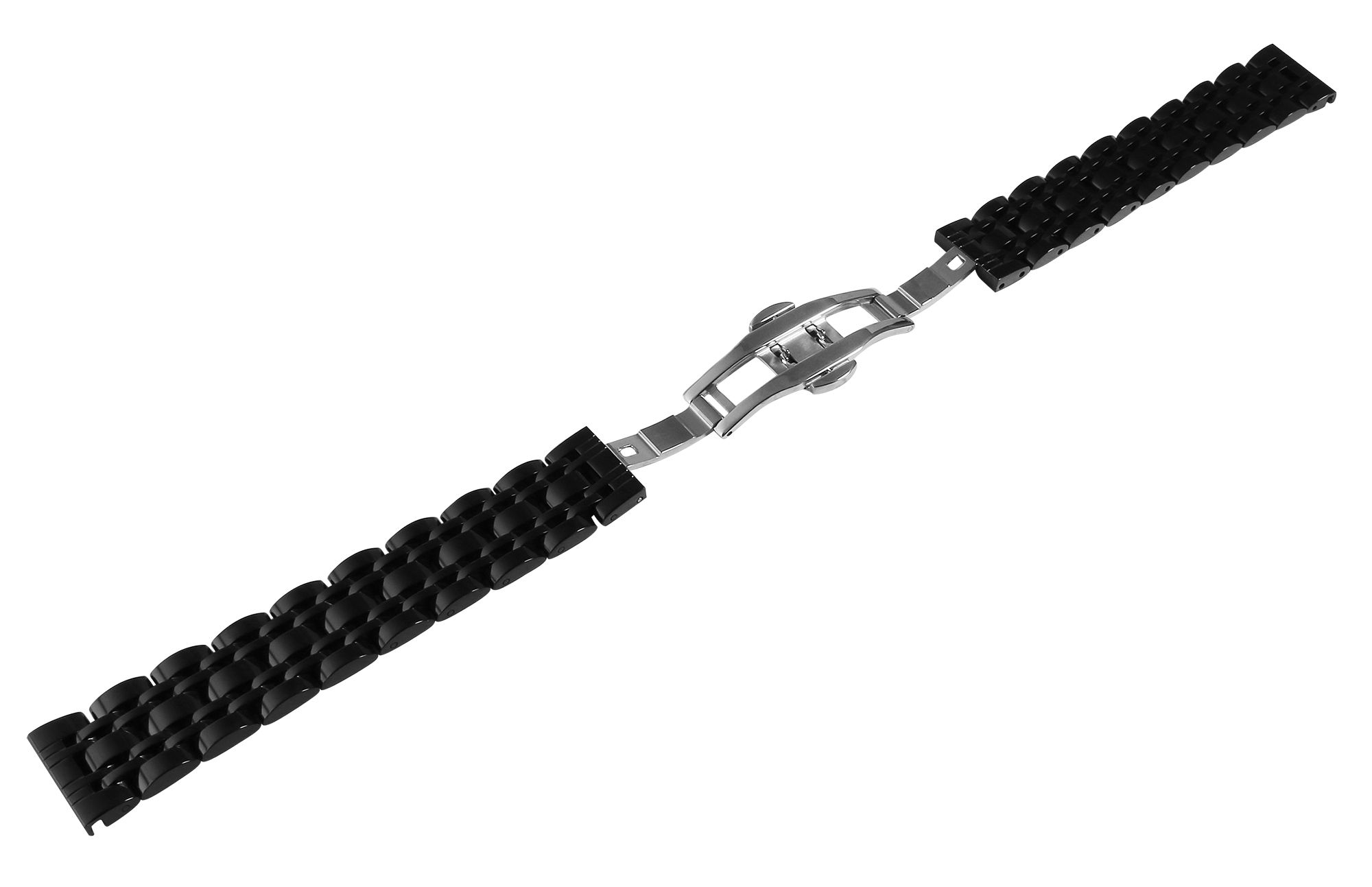 Uhrenarmband aus Edelstahl mit Butterflyschließe, schwarz, 18 mm