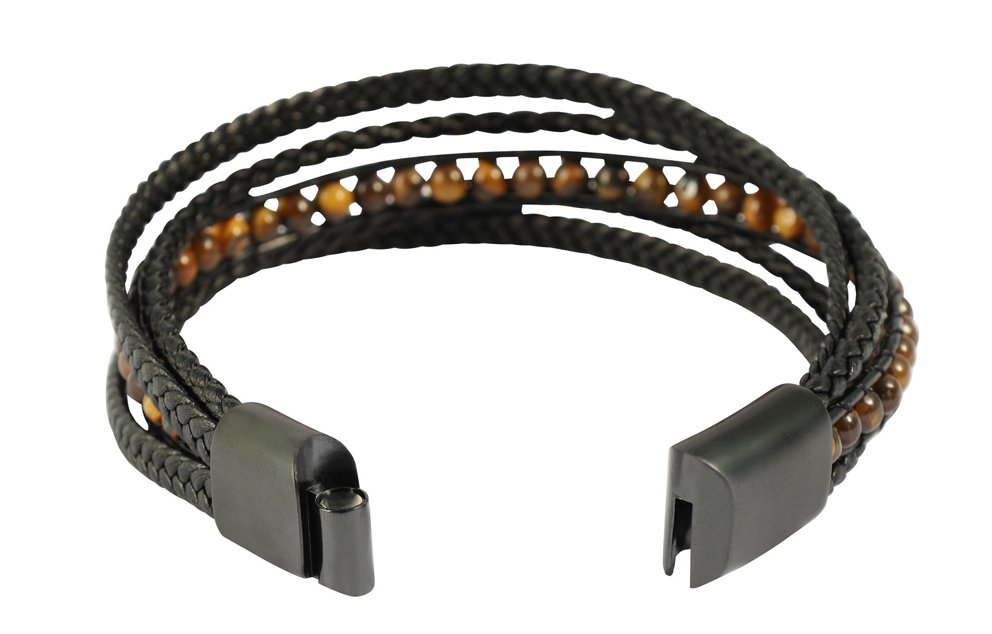 "Natan" 19 cm, Armband aus Lederimitat mit Tigerauge, VE-4