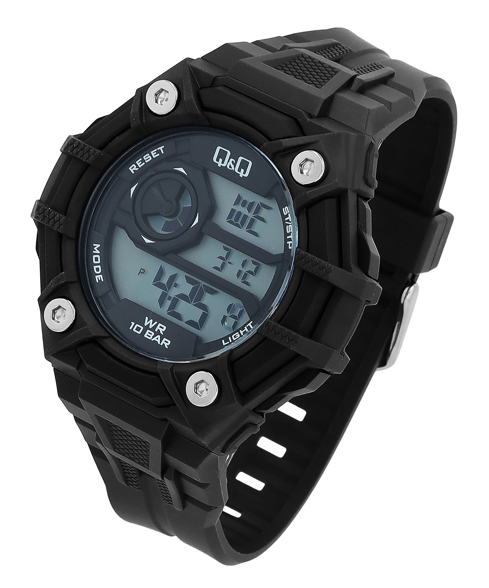 Q&Q Herren Digitaluhr, Silikonarmband, multifunktion, schwarz