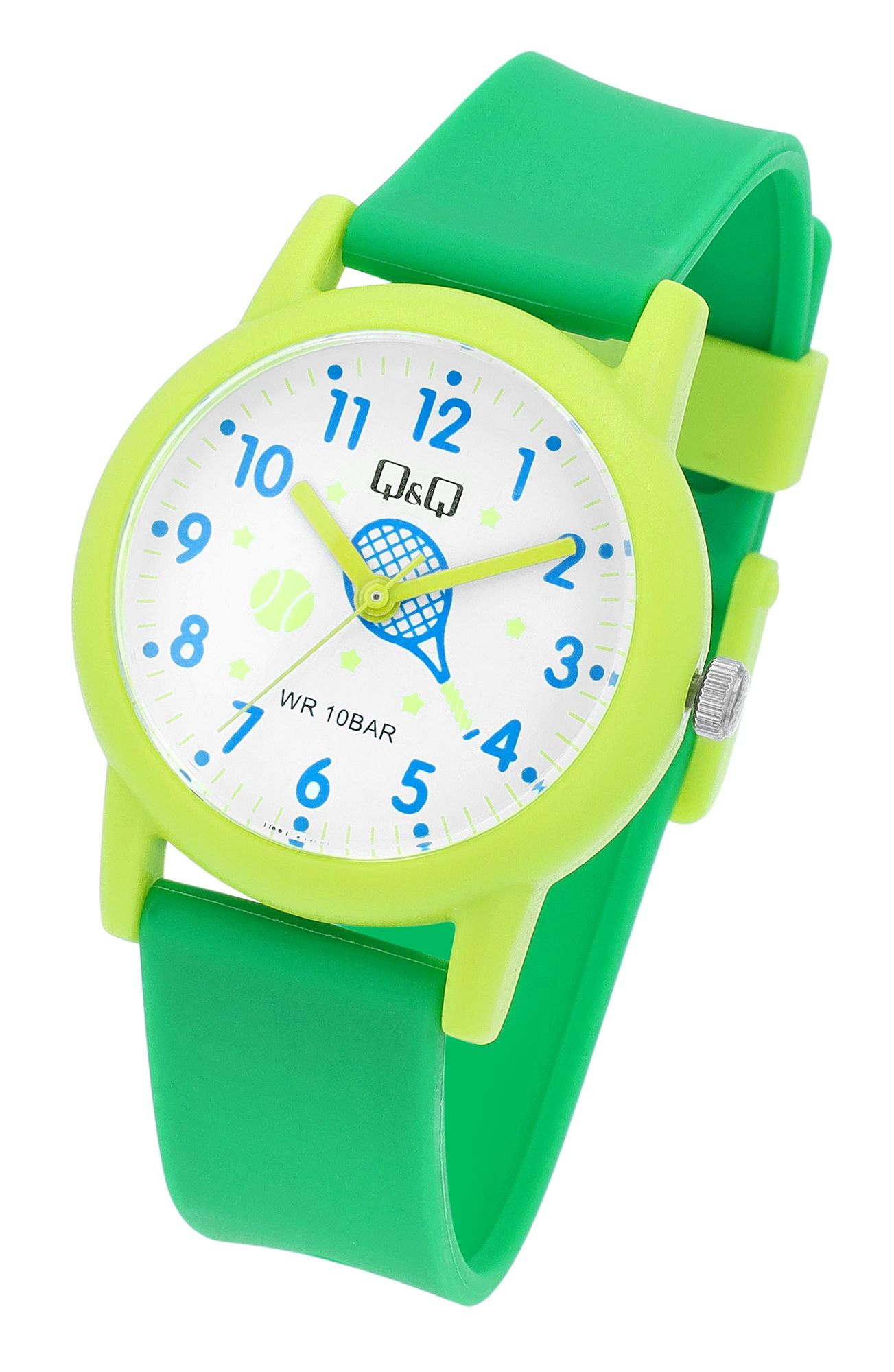 Q&Q Kinderuhr, Kunststoff, Silikonarmband, "Tennis", 10 ATM, Ø 32 mm