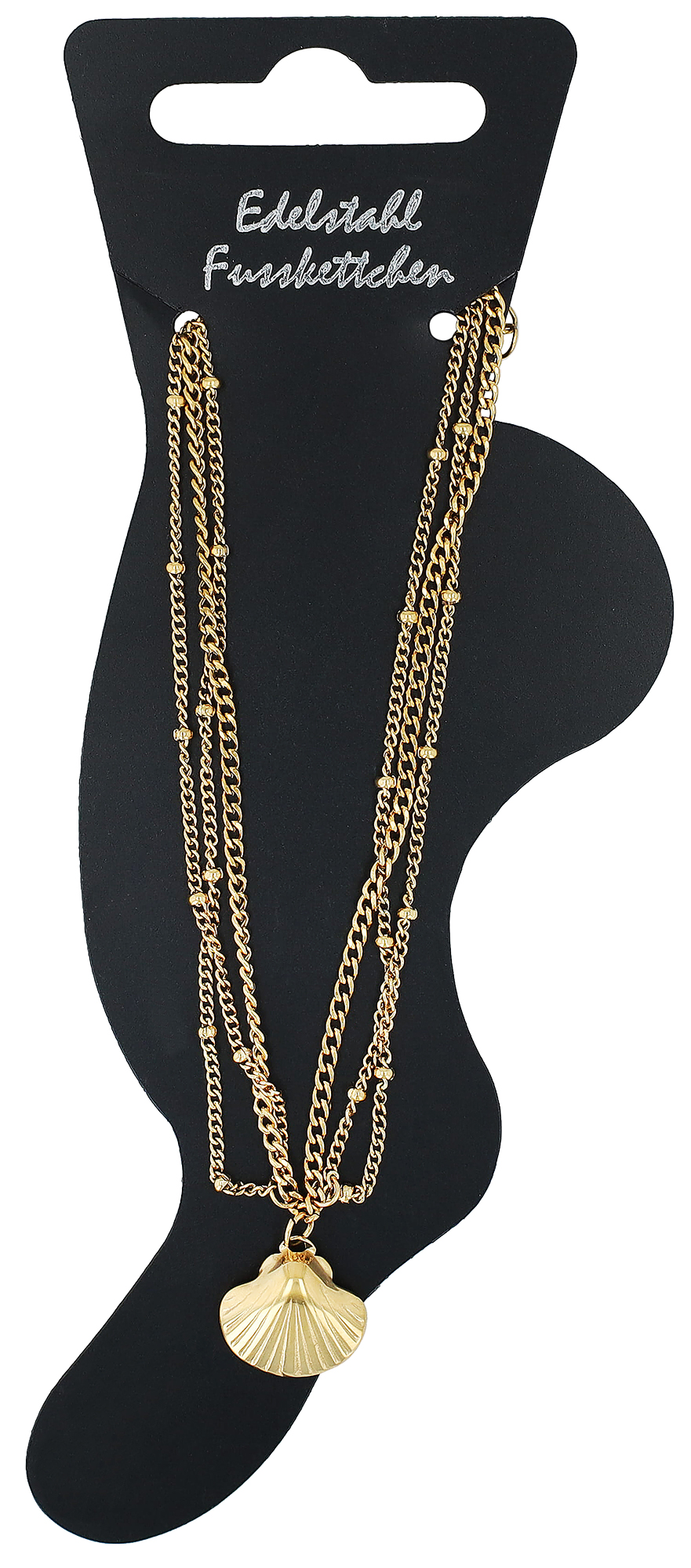"Demi" Fußkette Muschel im Layering Look, Edelstahl, goldfarben