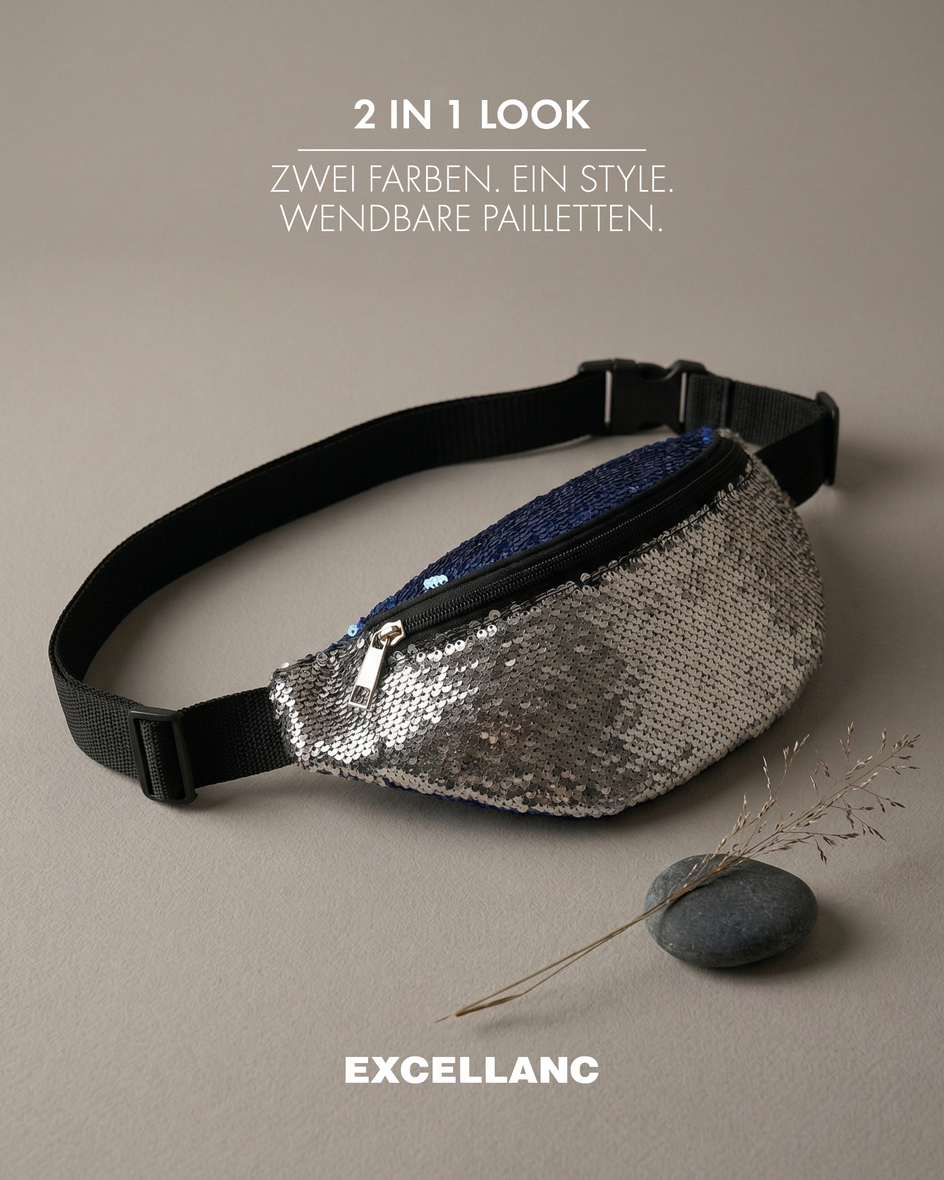 Gürteltasche mit blauen Pailetten