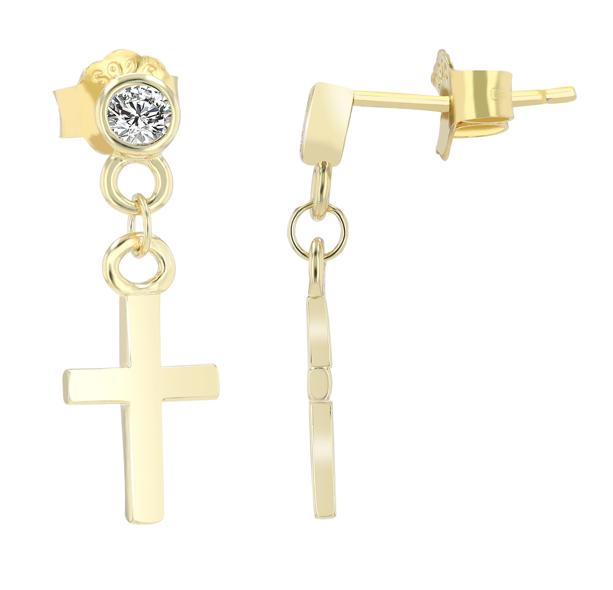 "Christmar" 925er Echt Silber Ohrstecker - Kreuz Anhänger, Zirkonia, vergoldet