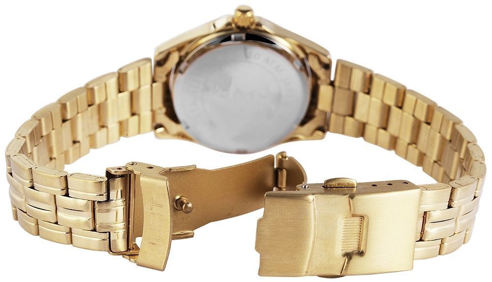 Just "Esrah" Edelstahl Damenarmbanduhr, 3-Zeiger, Datumsanzeige, goldfarben/ weißes ZB