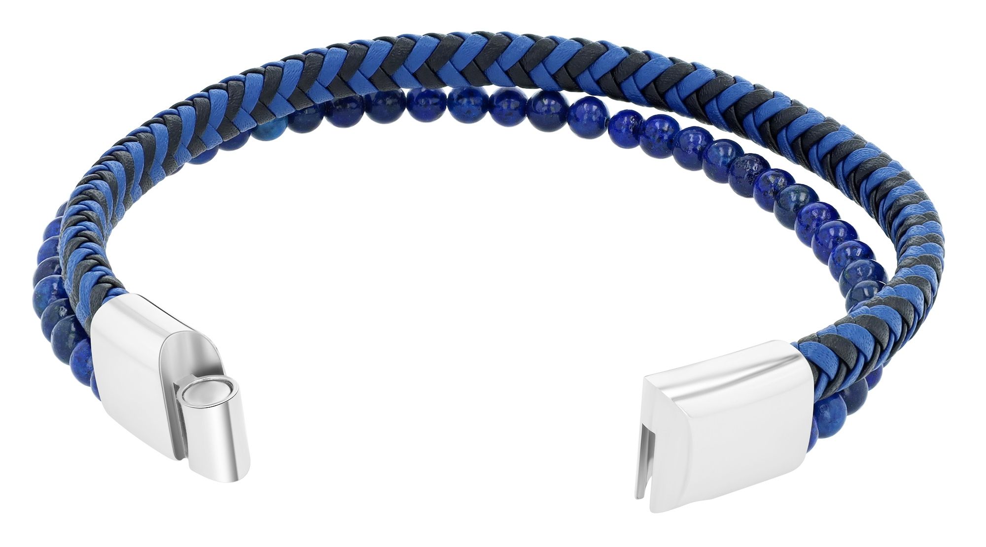 "Axel" Armband aus Echt Leder, und Naturstein, Blau, 21,5 cm