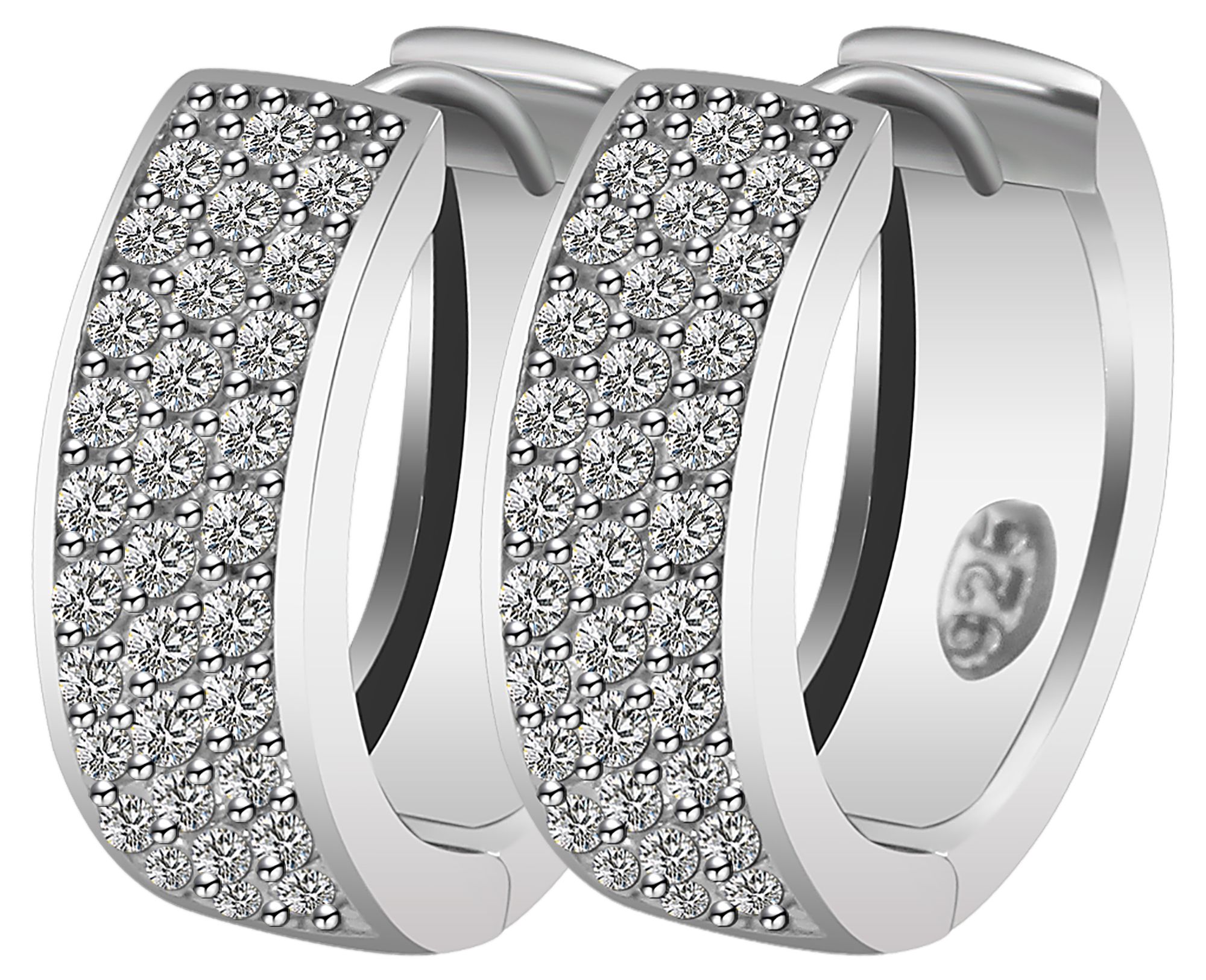 925/- Echt Silber Klapp-Creolen "Amelia" mit Zirkoniabesatz, 925/rhodiniert