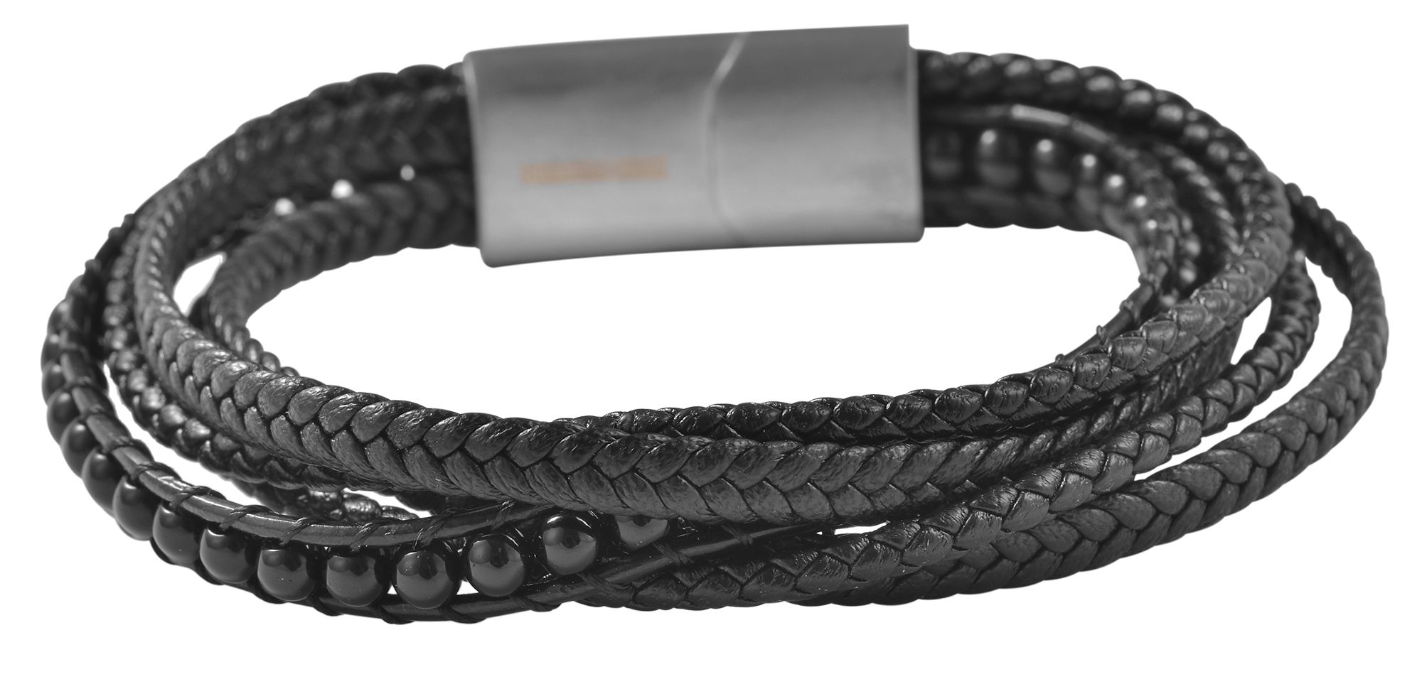 Akzent Armband aus Lederimitat mit glänzendem Onyx, 23 cm