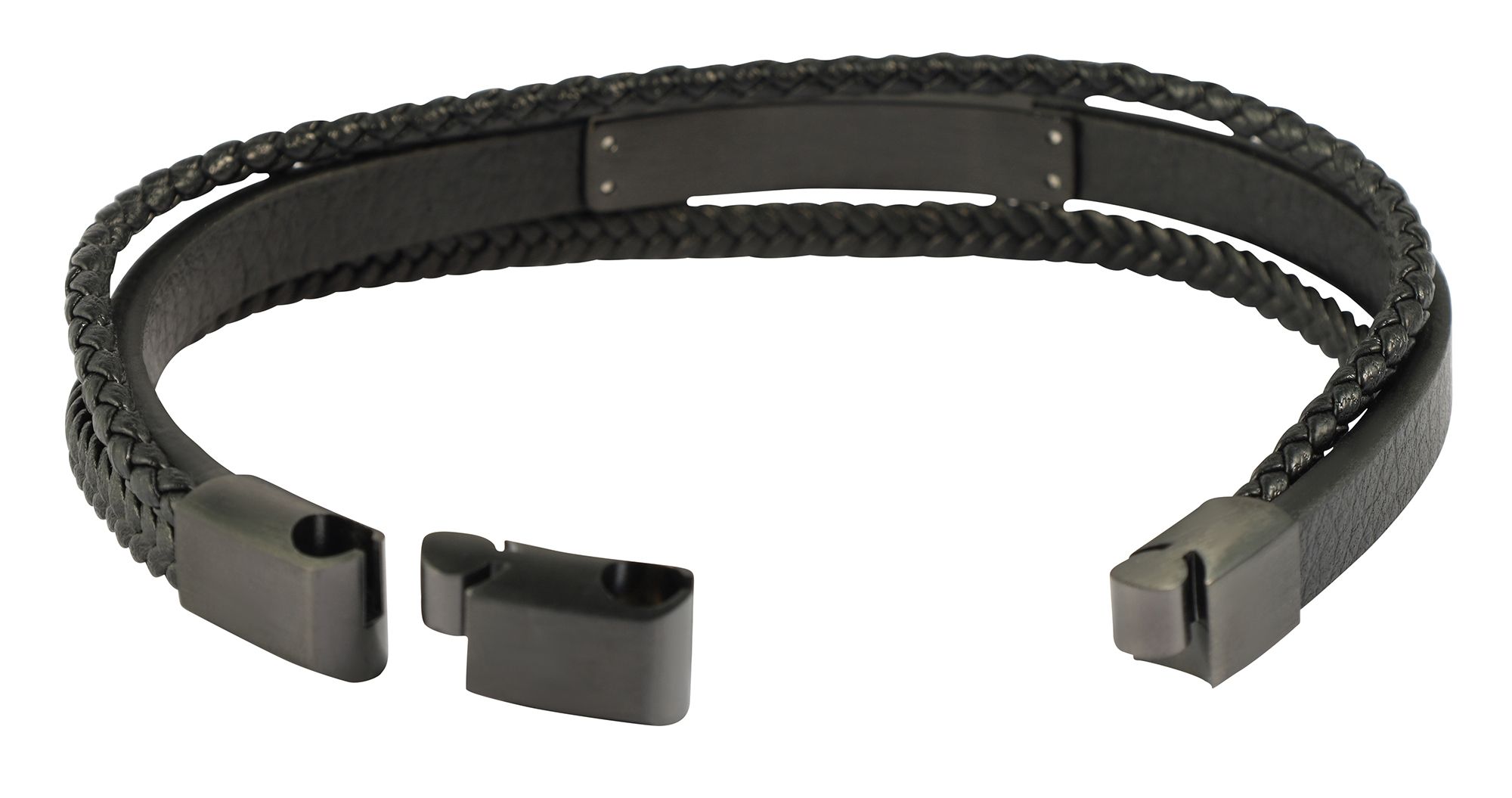 "Romeo" Armband aus Lederimitat mit Edelstahlelementen, 21cm