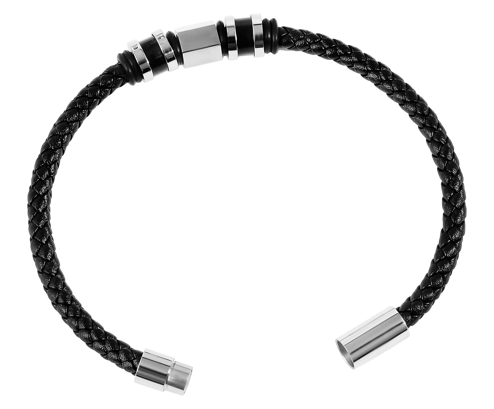 Akzent Echtlederarmband mit Carbon- und Edelstahlelementen