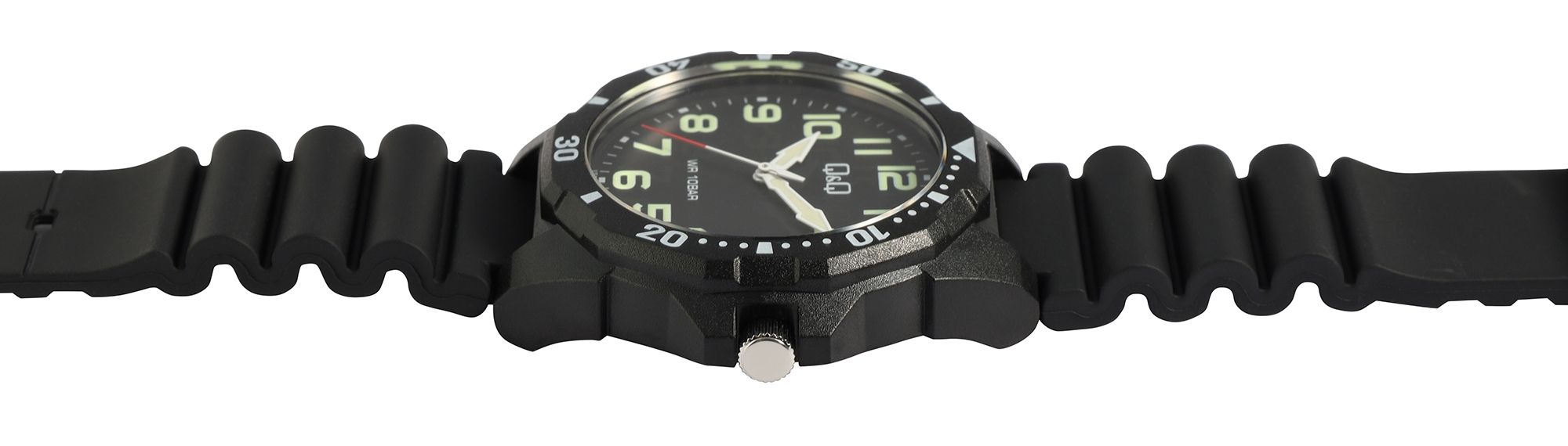 Q&Q Herrenuhr, Resinband, Ø 43 mm, schwarz