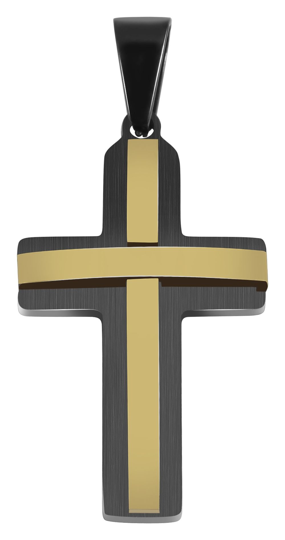"Arin" Edelstahl Anhänger - Kreuz, bicolor (schwarz/goldfarben)