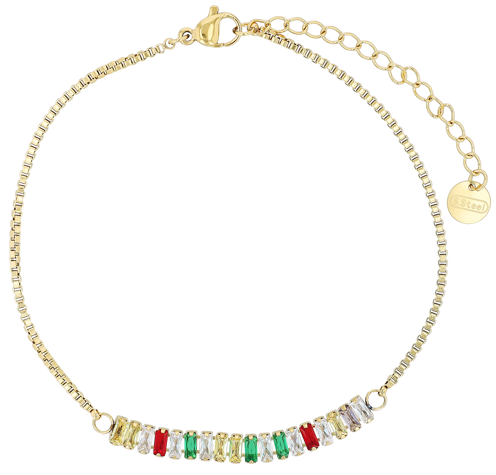 "Dahlia" Fußkette mit buntem Besatz, Edelstahl, 21 + 5 cm, goldfarben
