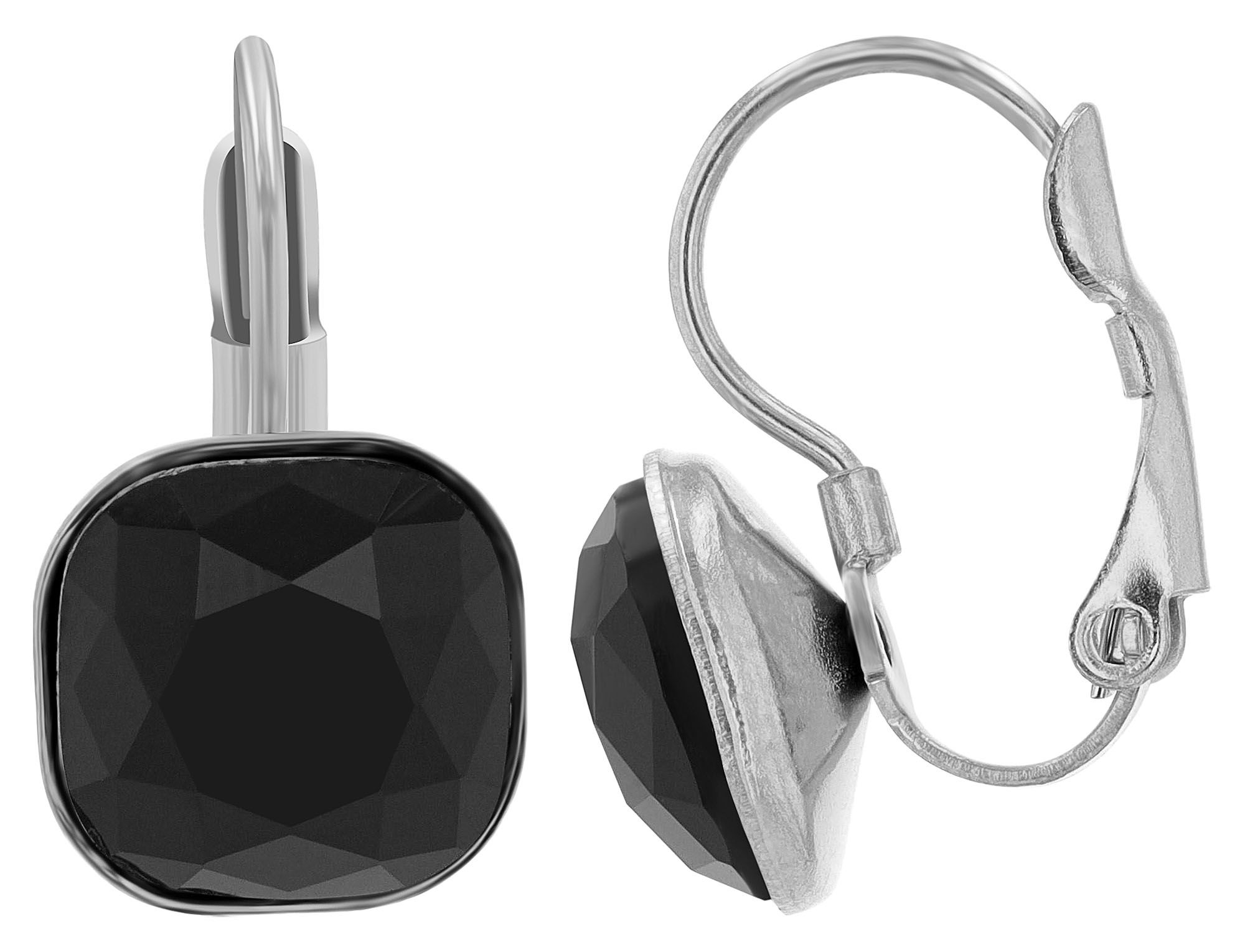 "Lia" - Schmuckset, Kette (45cm) mit Anhänger und Ohrhänger, Edelstahl, Silber + Schwarz