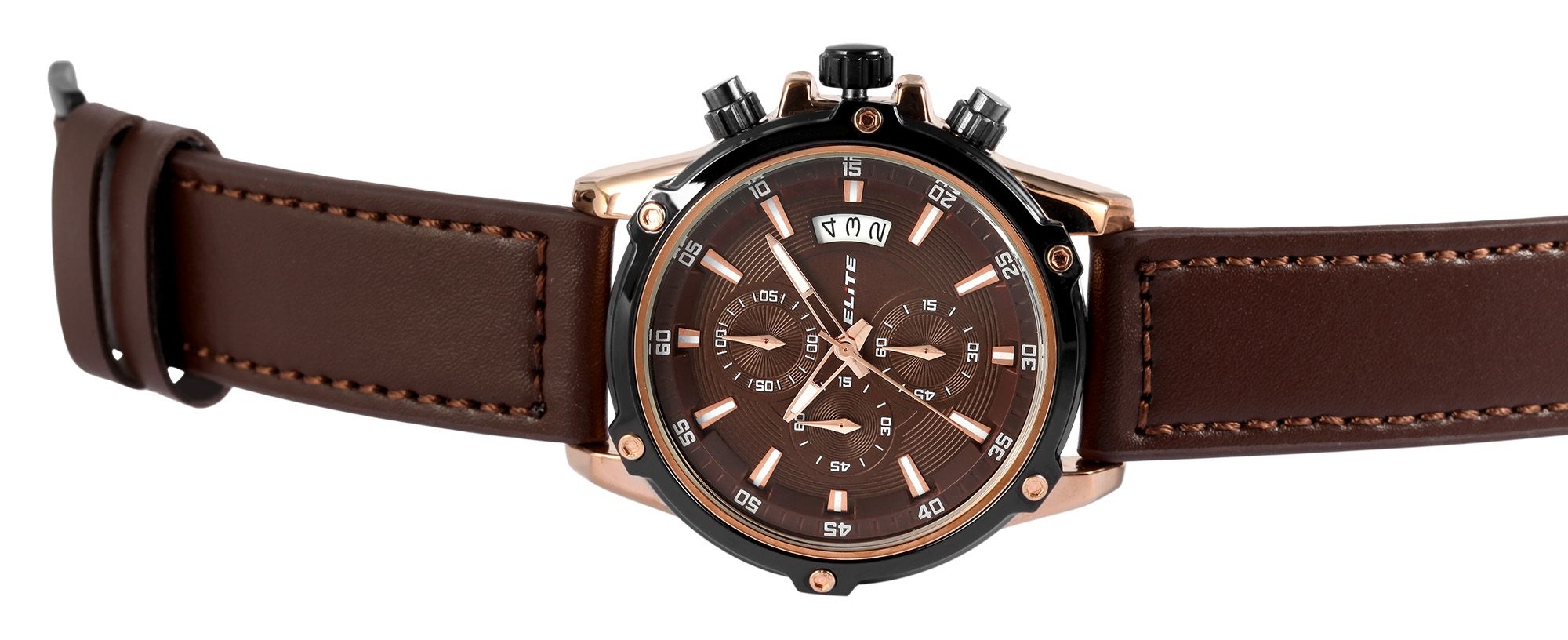 ELITE Herrenchronograph mit Echtlederband, braun