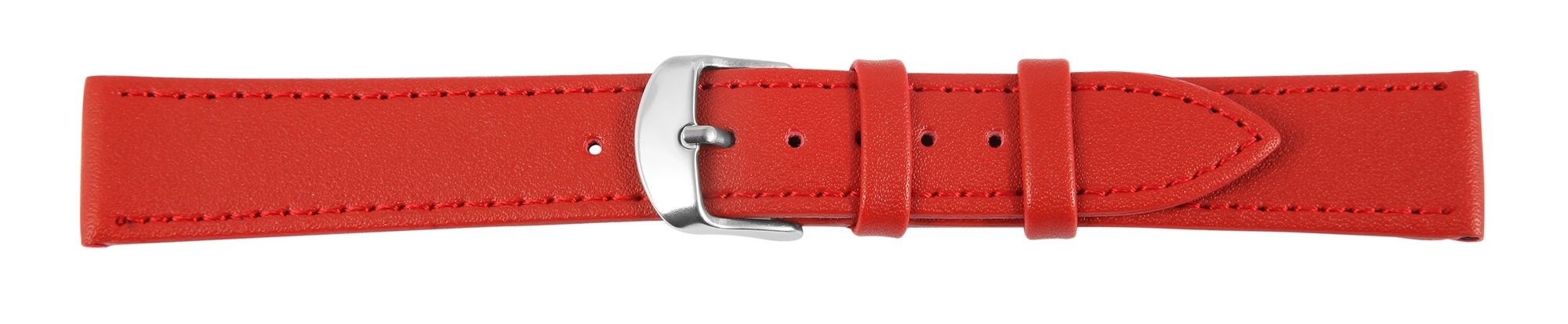 Echtlederarmband, rot, mit roter Naht, silberfarbene Dornschließe, 10 mm