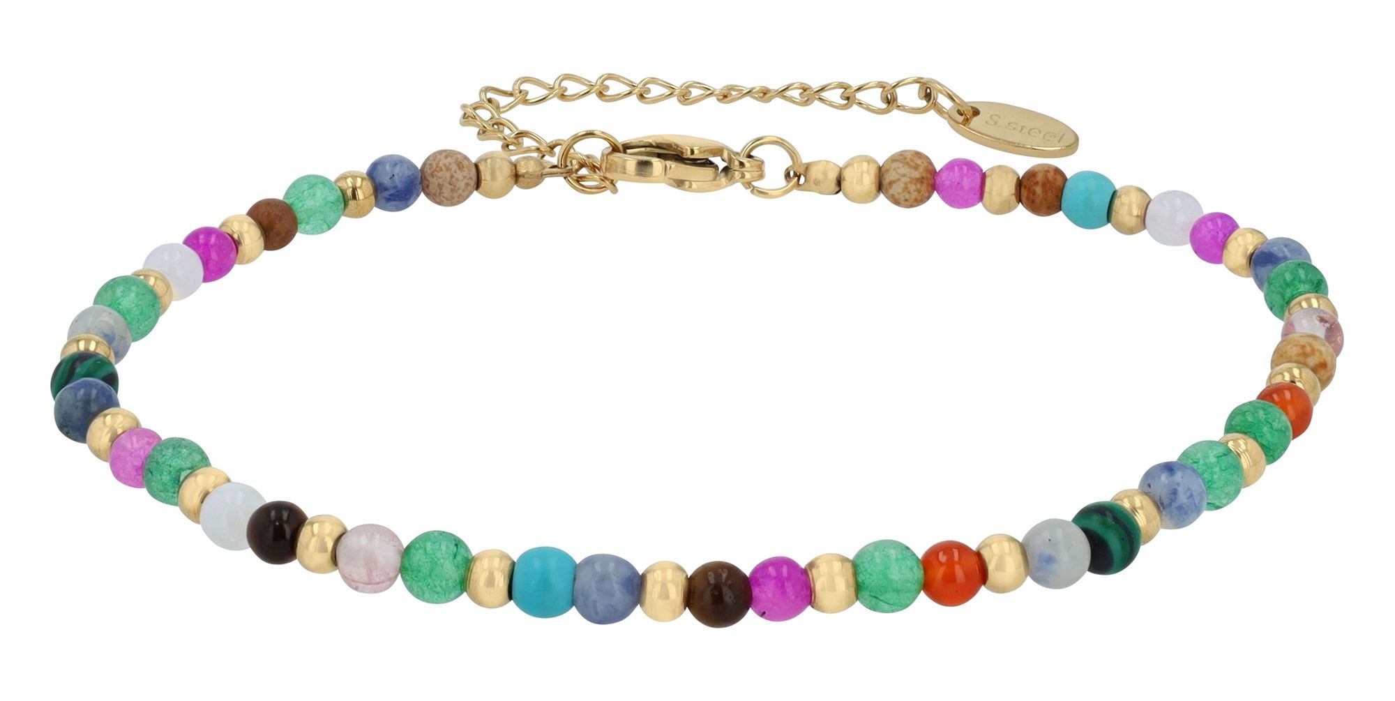 "Ariane" Armband mit farbigen Kunstperlen & Edelstahl