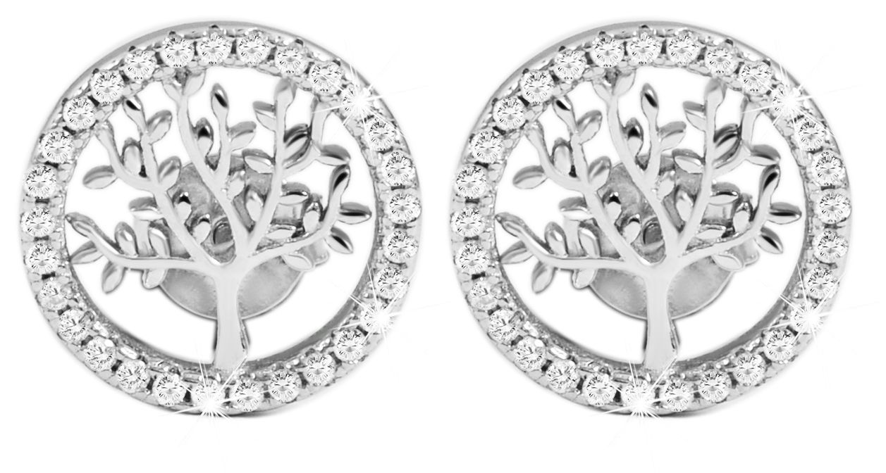 "Minel" 925/- Echt Silber Ohrstecker Lebensbaum mit Zirkoniabesatz, rhodiniert