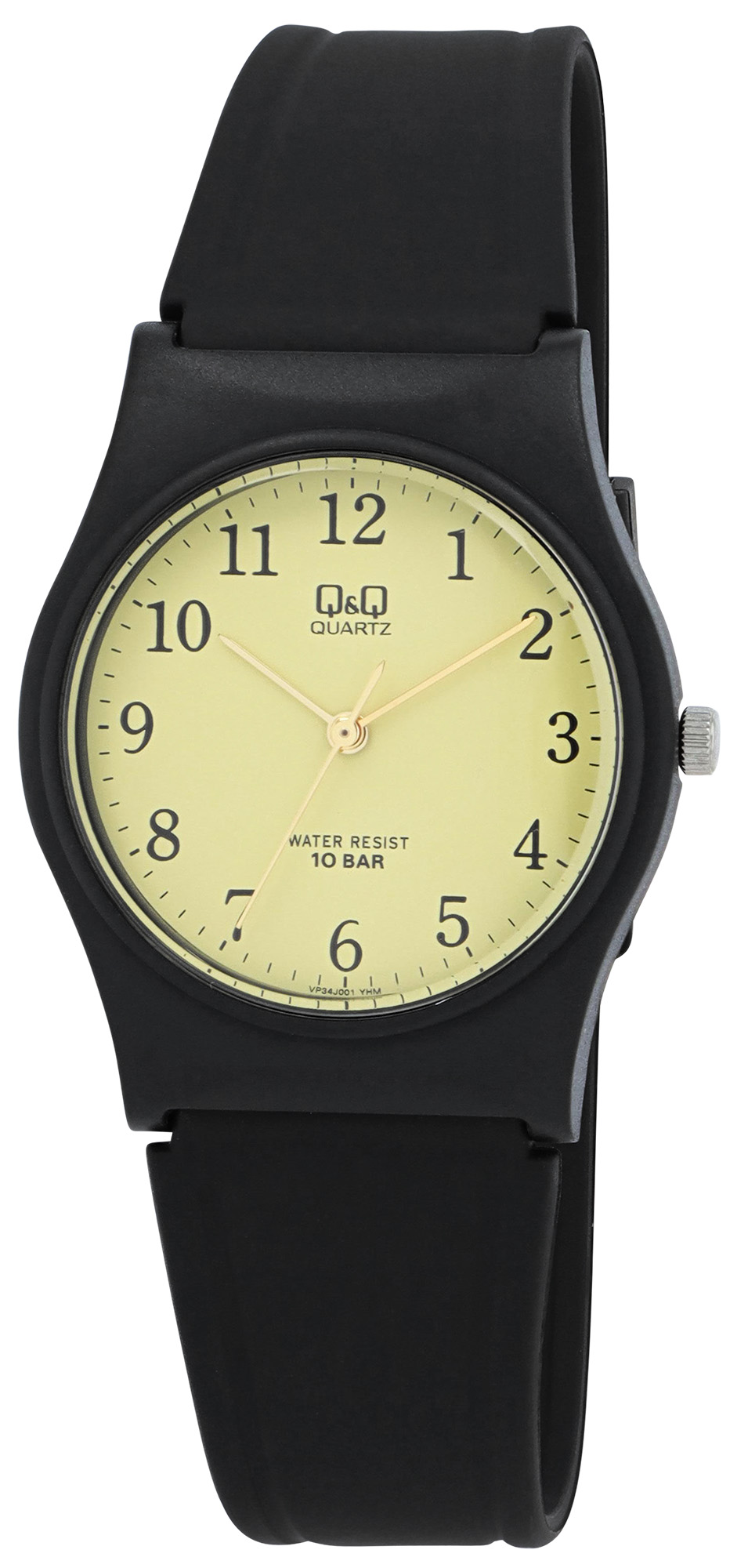 Q&Q Jugenduhr Resinband, Ø 33 mm, schwarz/ gelb