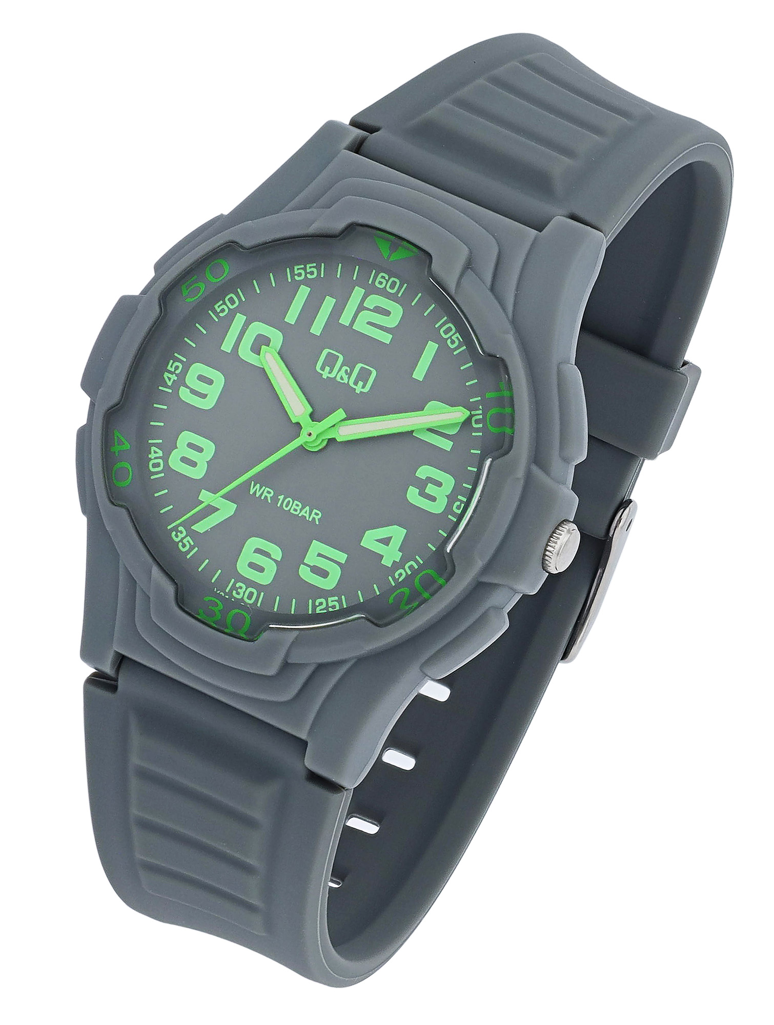 Q&Q Herrenuhr mit Silikonarmband, 10 BAR, grau